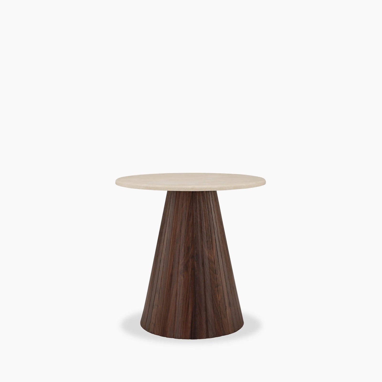 Oxborough Round Side Table | Natural Travertine Effect Stone & Walnut