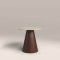 Oxborough Round Side Table | Natural Travertine Effect Stone & Walnut