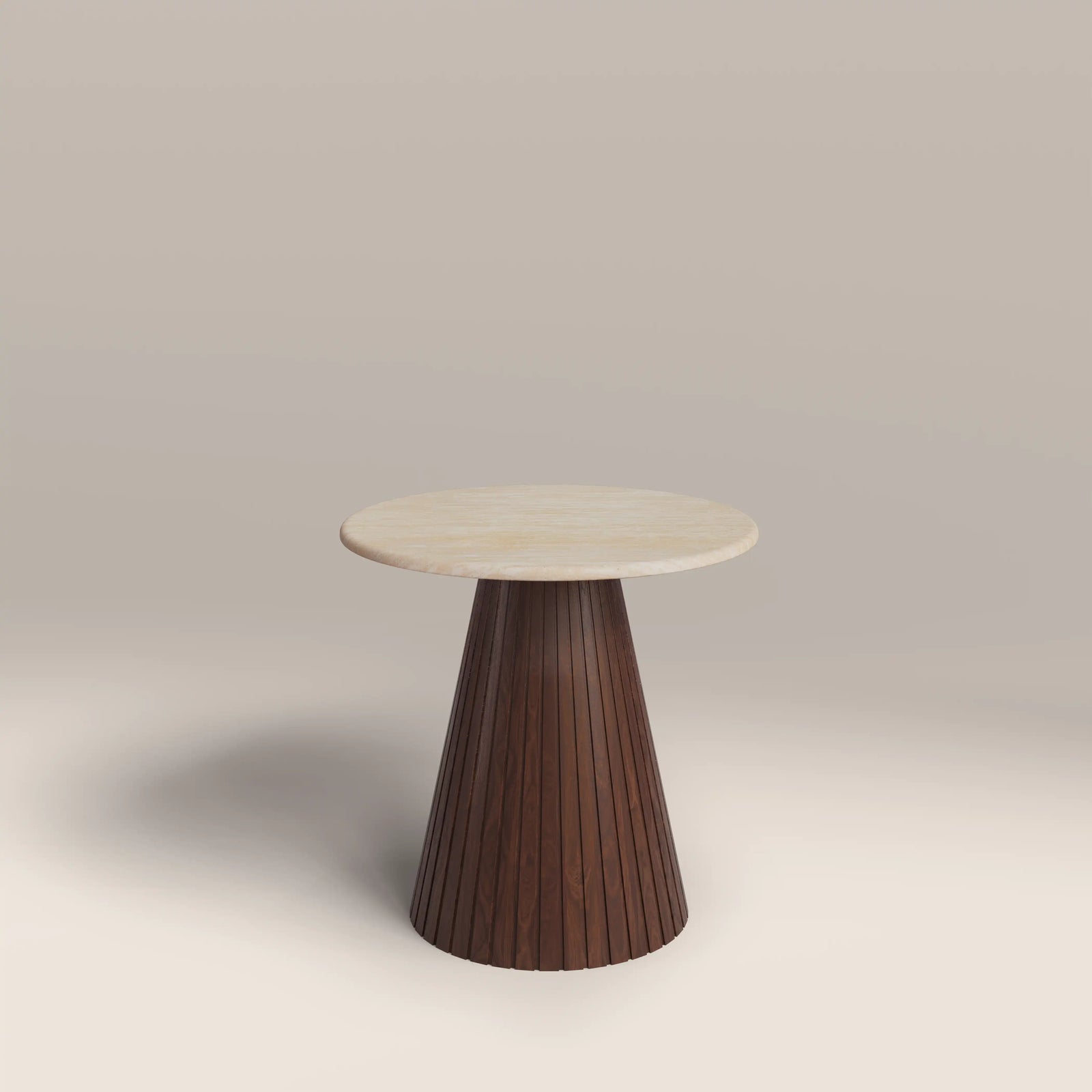 Oxborough Round Side Table | Natural Travertine Effect Stone & Walnut