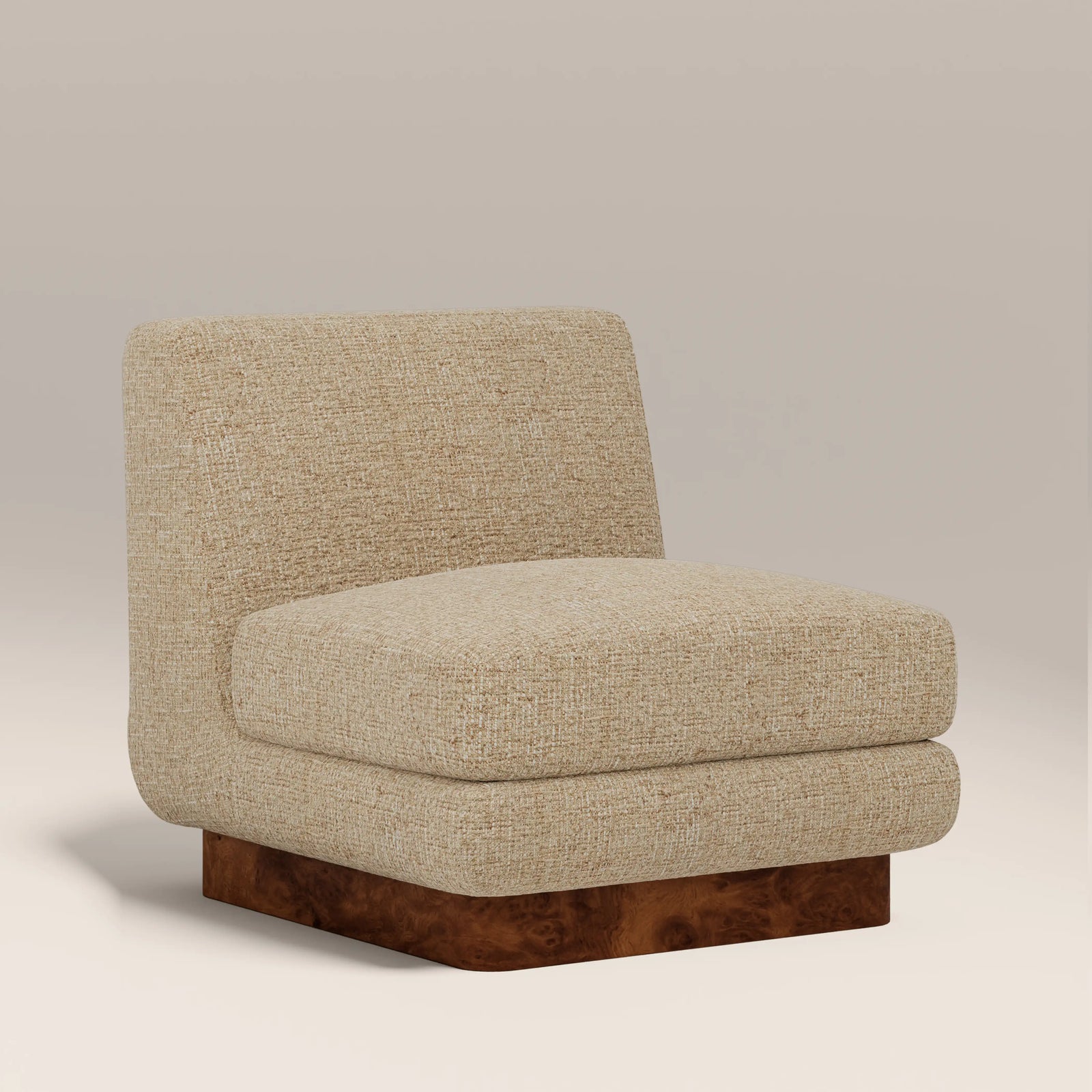 Harrison Accent Chair | Speckled Latte Boucle & Walnut Burl Wood
