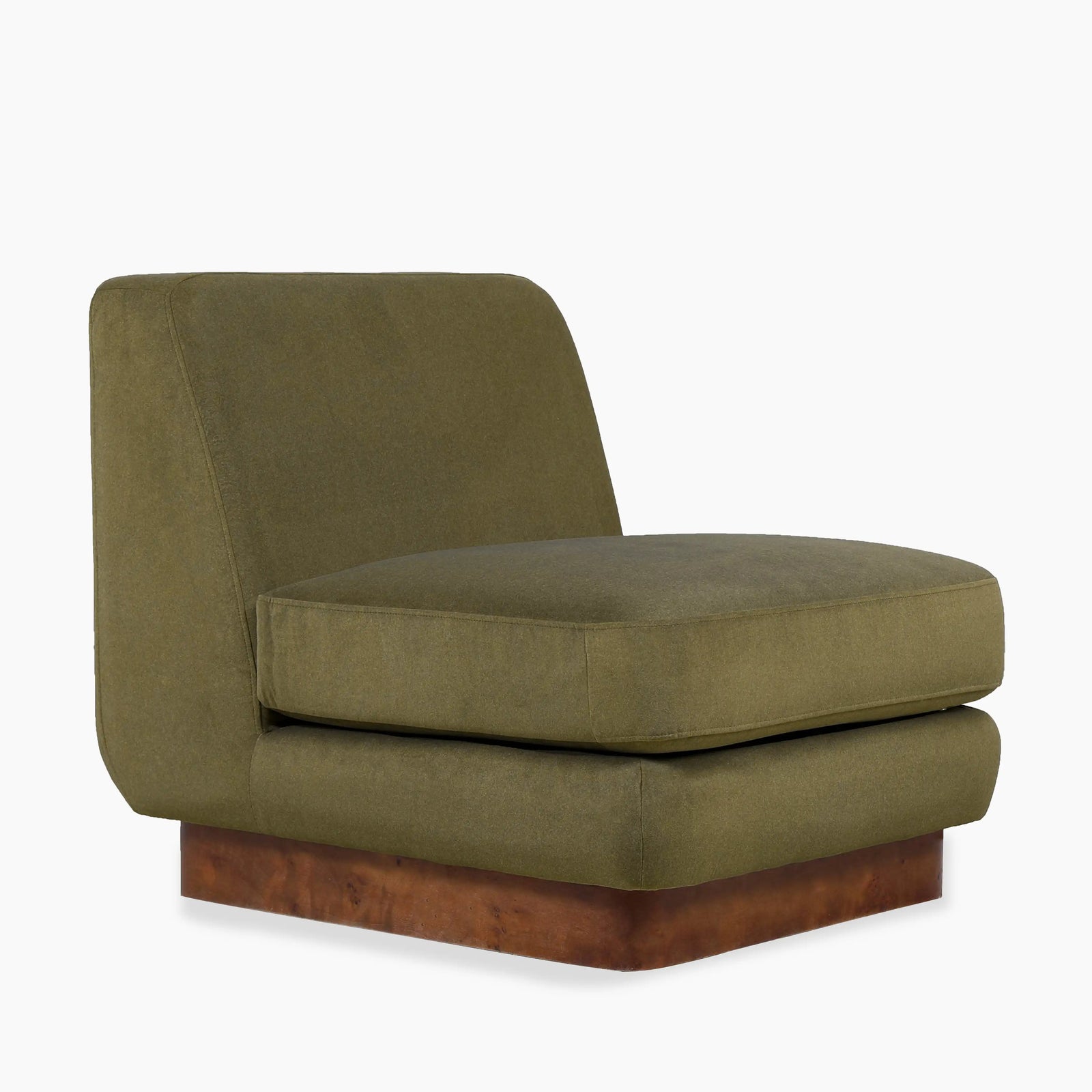 Harrison Accent Chair | Moss Green Sustainable Mohair Velvet & Walnut