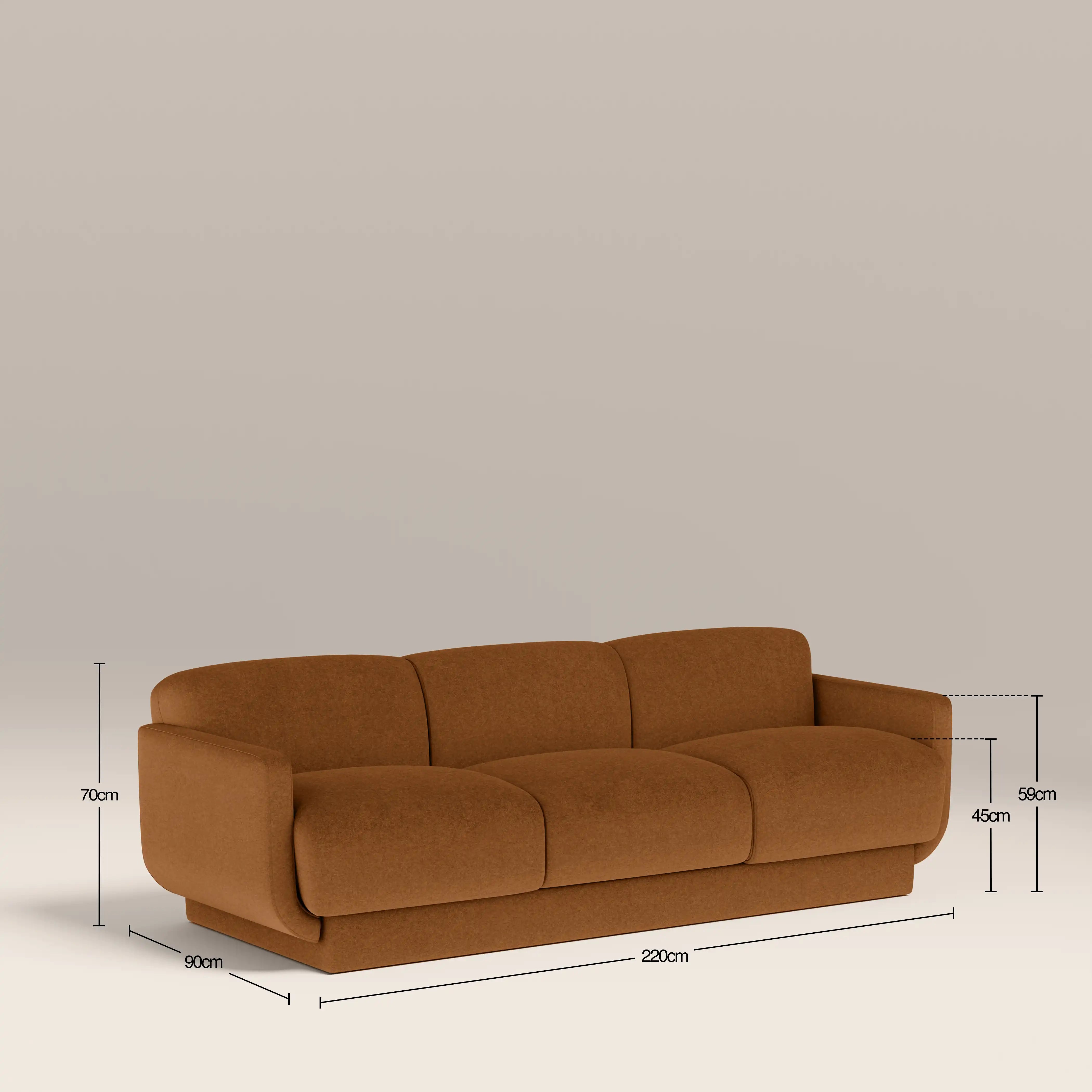 Connick 3 Seater Sofa, Caramel Brown Sustainable Mohair Velvet