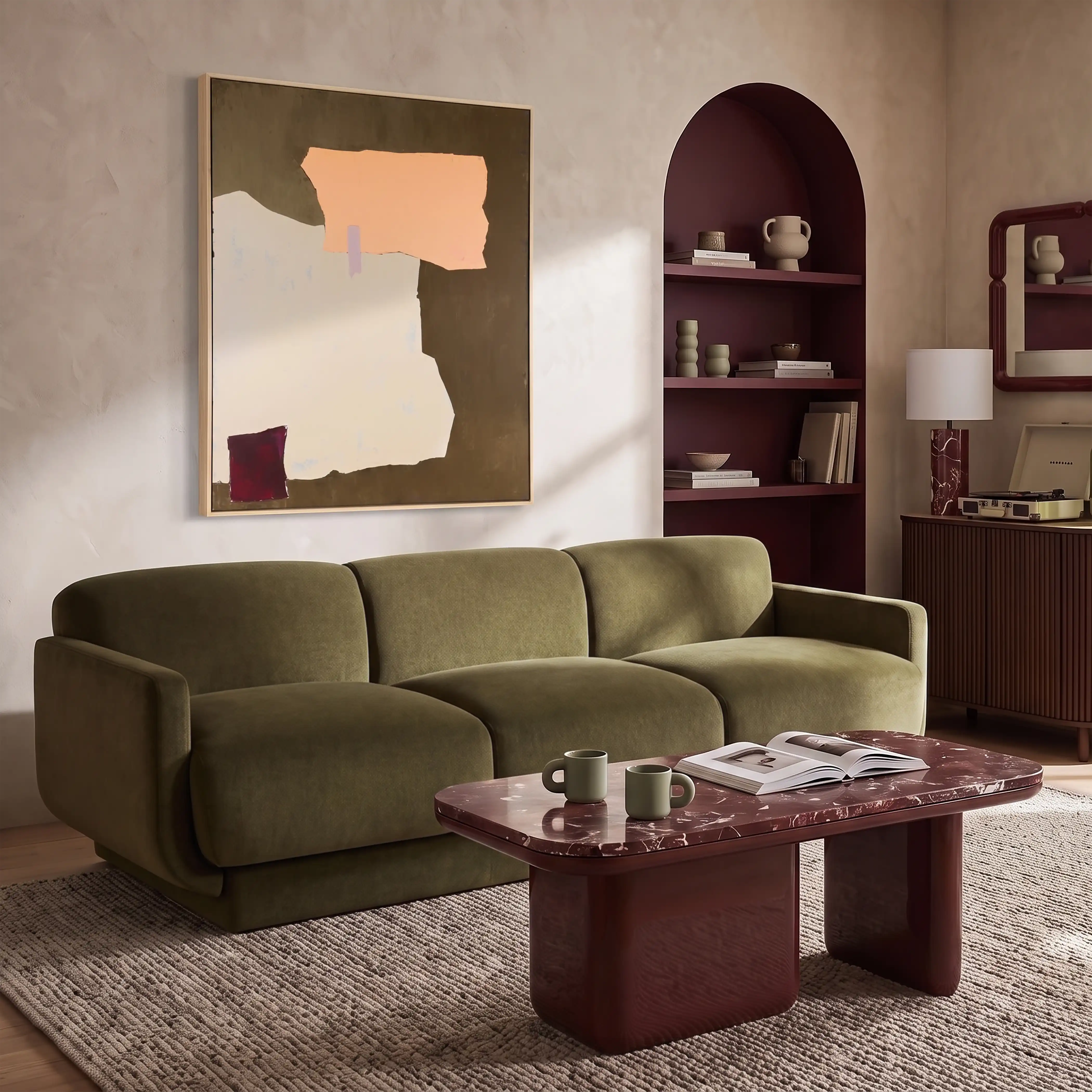 Connick 3 Seater Sofa | Moss Green Sustainable Mohair Velvet