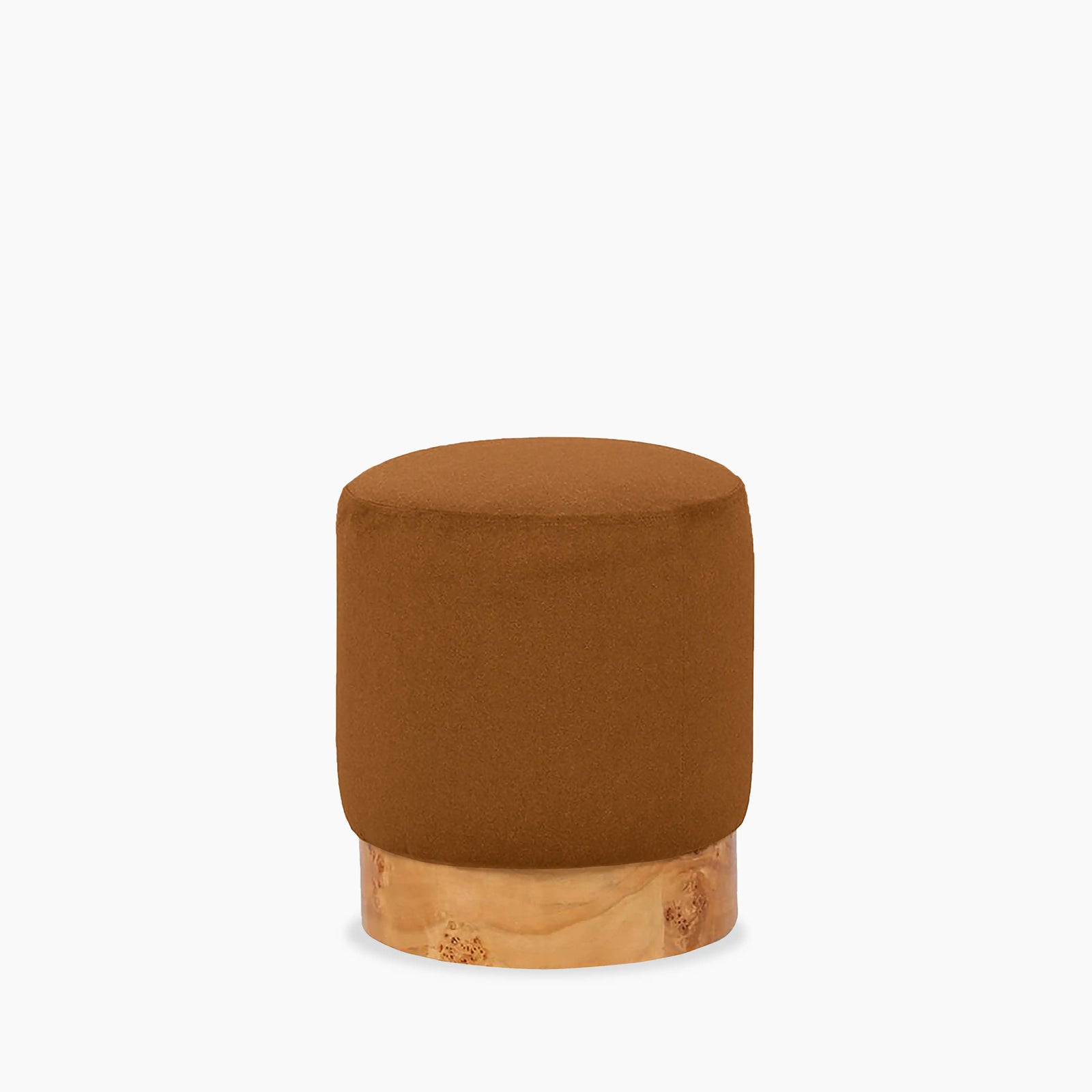 Marie Pouffe | Caramel Sustainable Mohair Velvet & Burl Wood