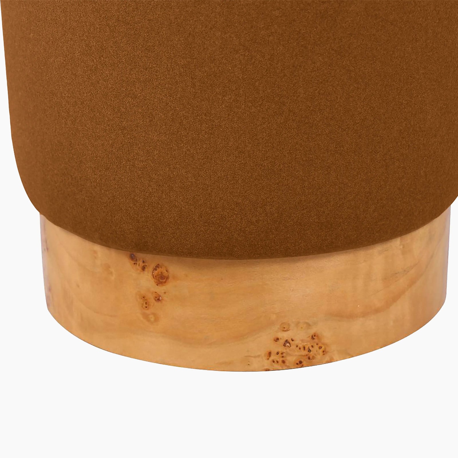 Marie Pouffe | Caramel Sustainable Mohair Velvet & Burl Wood