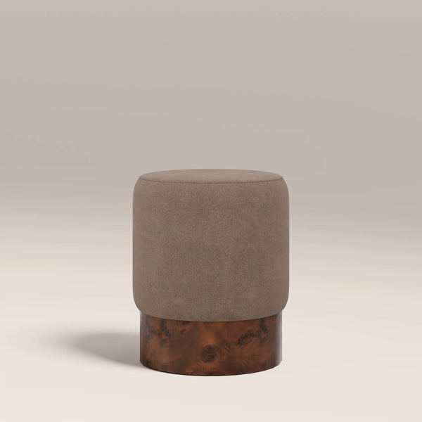 Marie Pouffe, Truffle Sustainable Mohair Velvet & Walnut Burl
