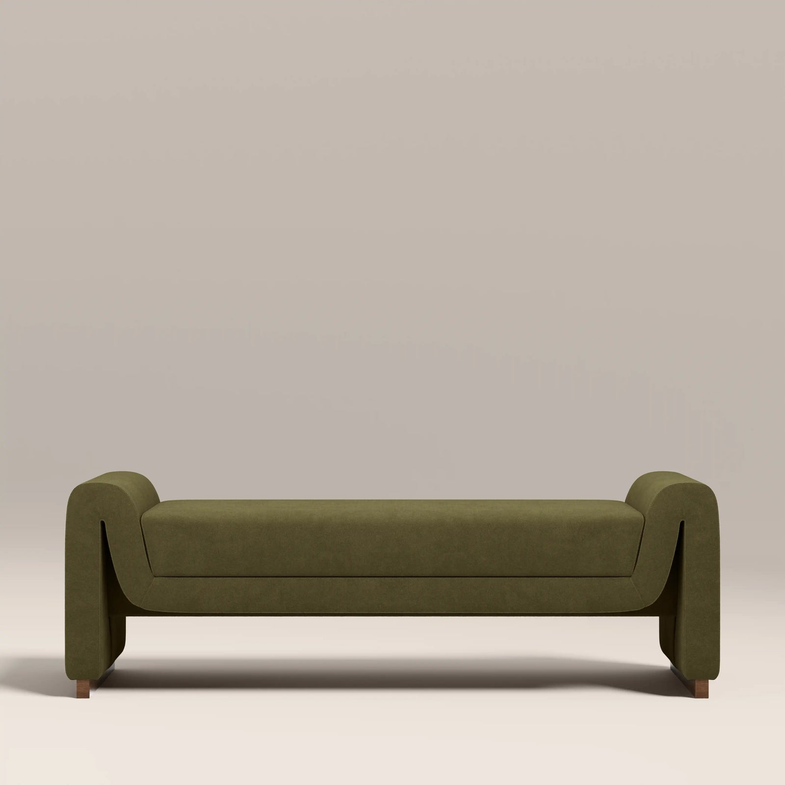 Bennett Bench | Moss Green Sustainable Mohair Velvet & Walnut