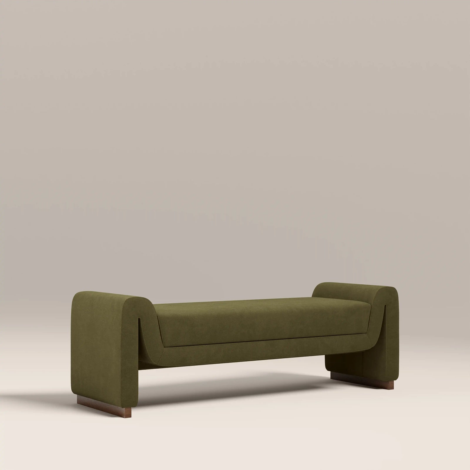 Bennett Bench | Moss Green Sustainable Mohair Velvet & Walnut