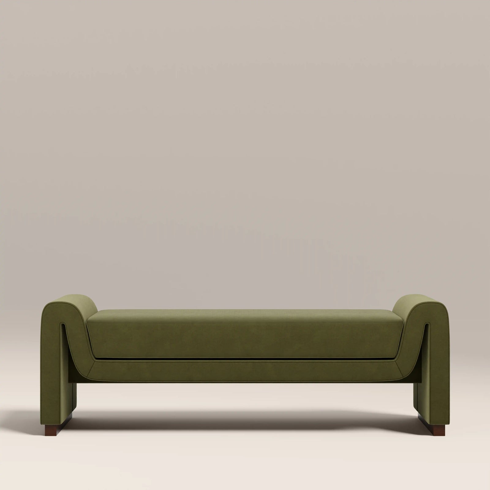 Bennett Bench | Moss Green Sustainable Mohair Velvet & Walnut