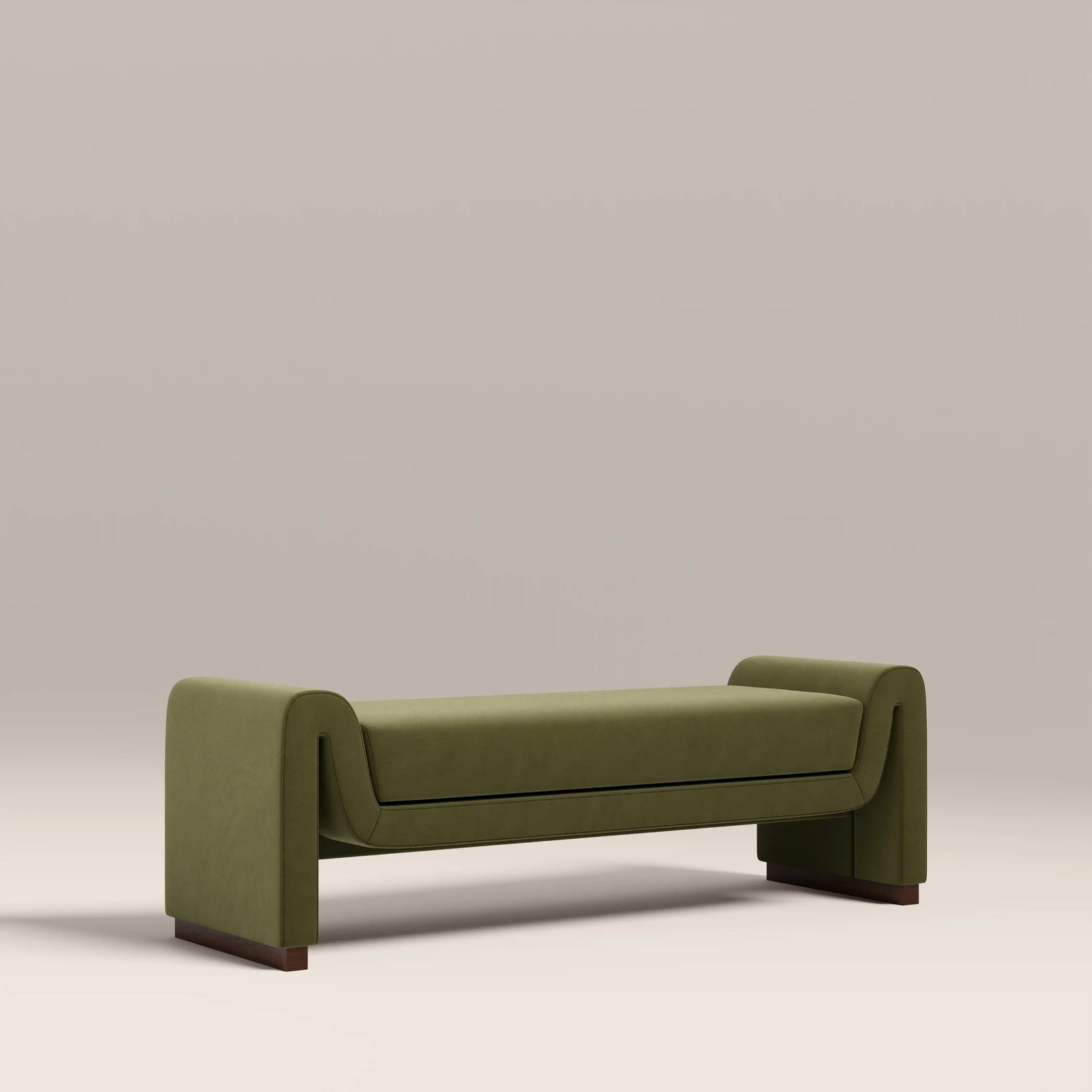 Bennett Bench | Moss Green Sustainable Mohair Velvet & Walnut