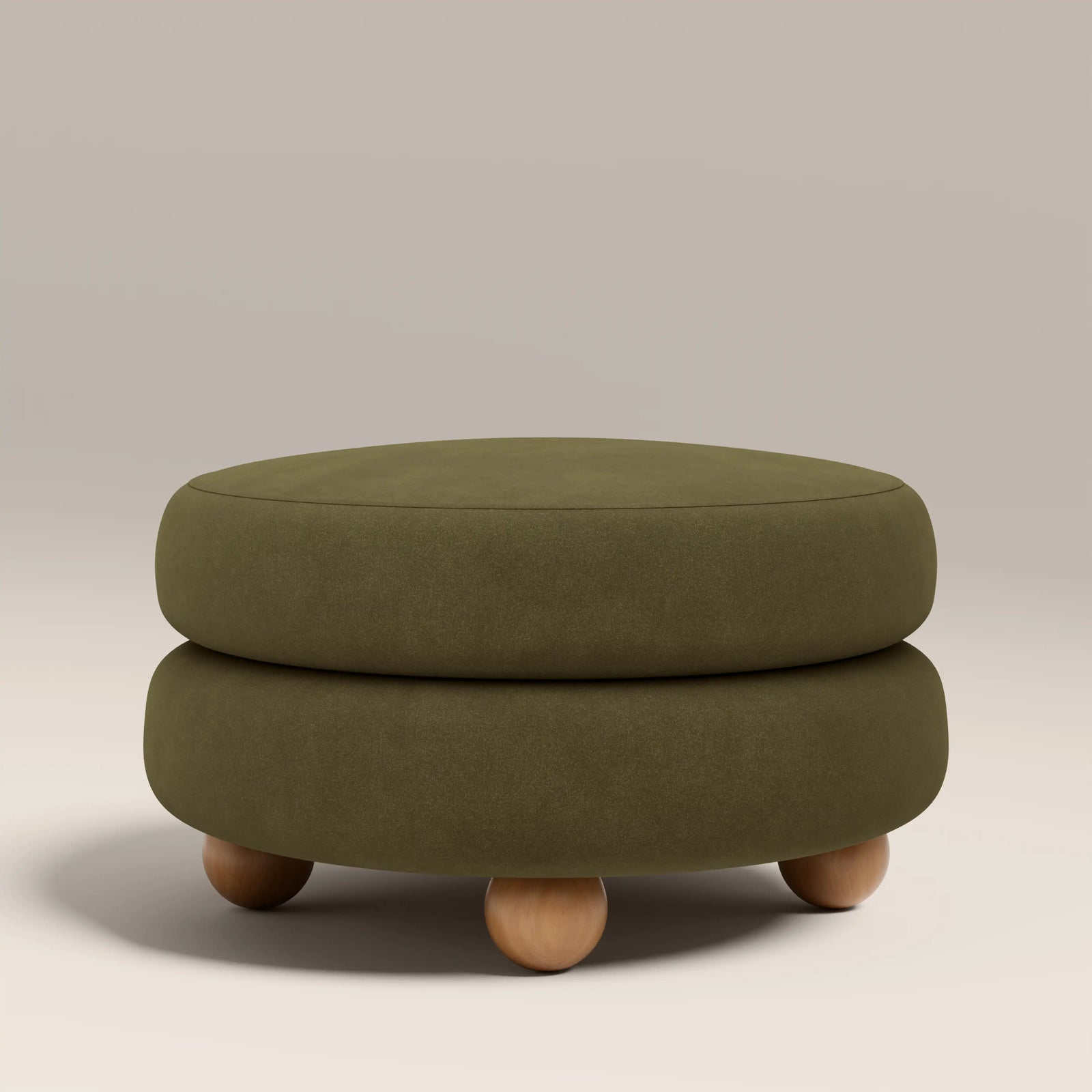Hazel Footstool | Moss Green Sustainable Mohair Velvet & Natural