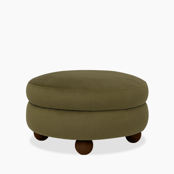 Hazel Ottoman | Moss Green Sustainable Mohair Velvet & Walnut