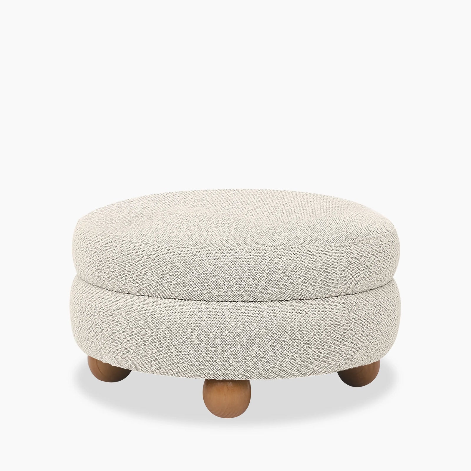 Hazel Footstool | Speckled Stone Sustainable Boucle & Walnut