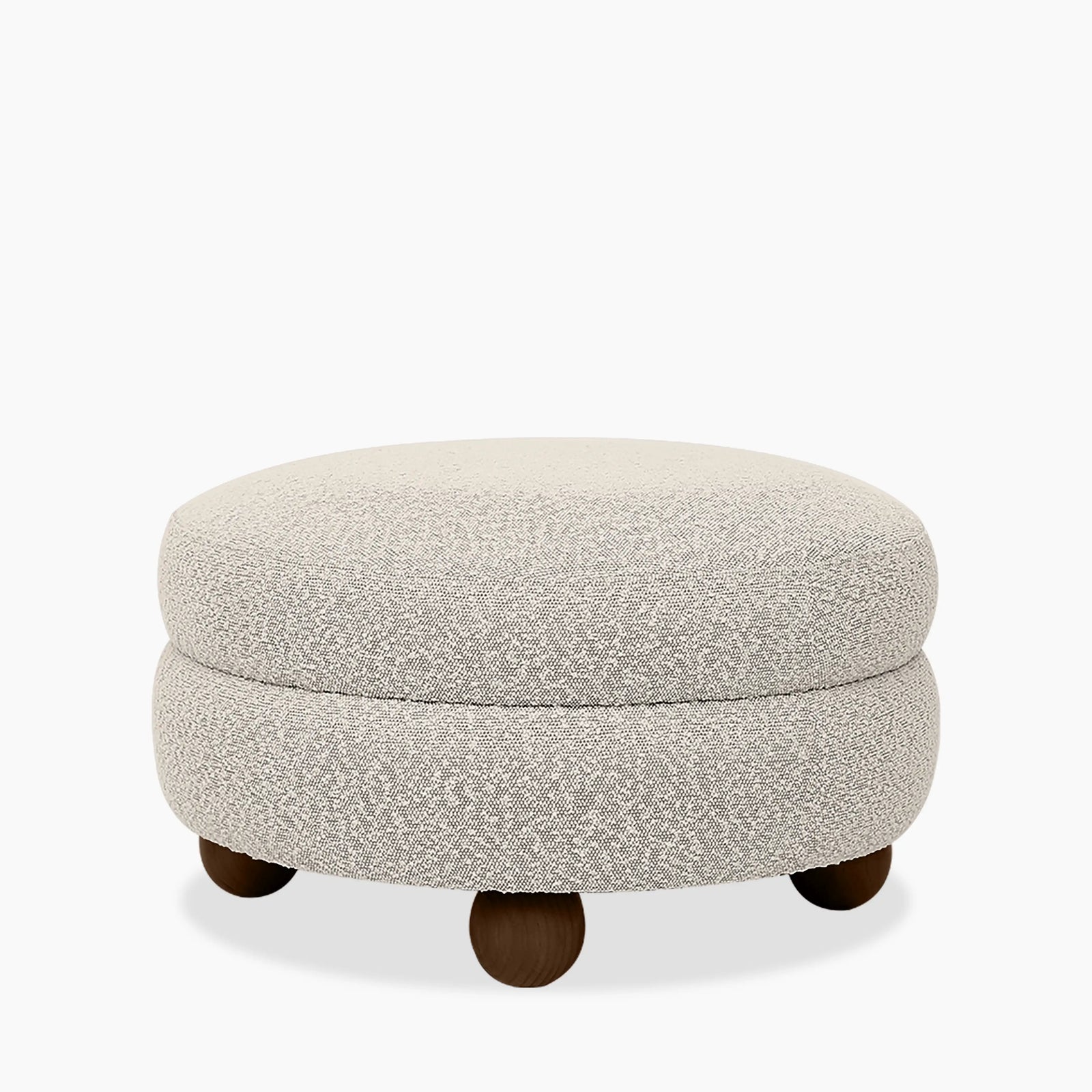 Hazel Ottoman | Speckled Stone Sustainable Boucle & Walnut