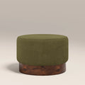 Marie Footstool | Moss Green Sustainable Mohair Velvet & Walnut Burl