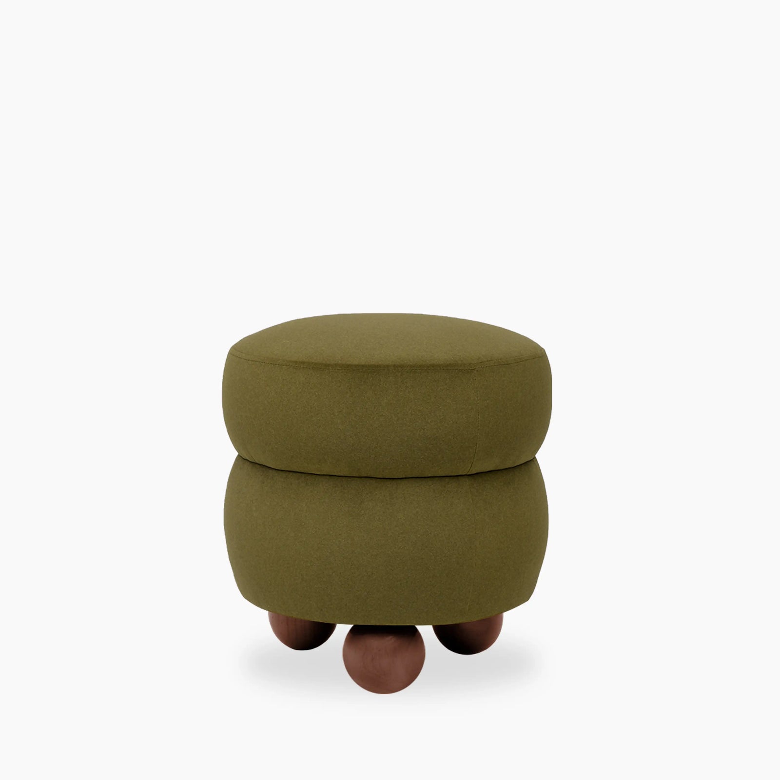 Hazel Pouffe | Moss Green Sustainable Mohair Velvet & Walnut