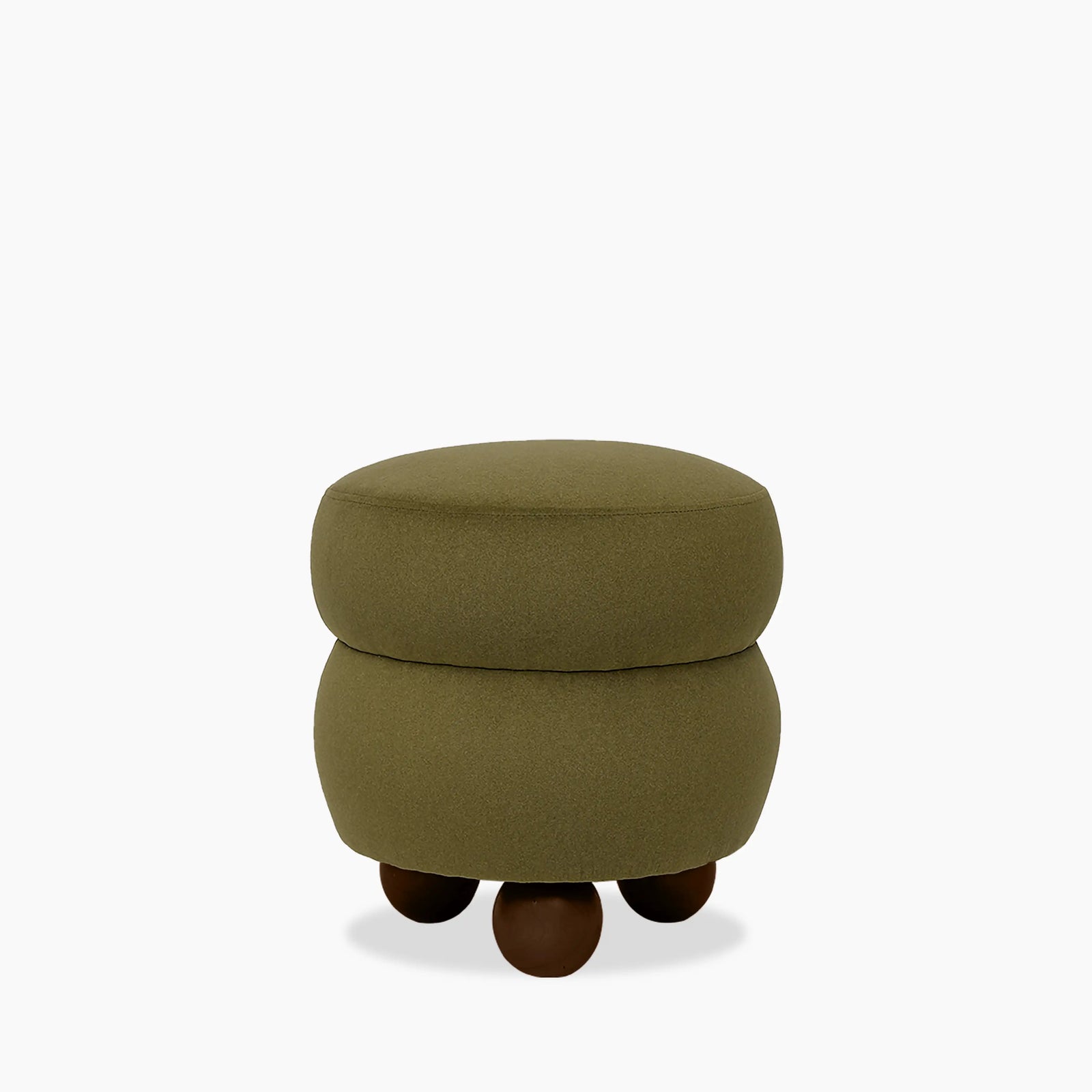 Hazel Pouffe | Moss Green Sustainable Mohair Velvet & Walnut