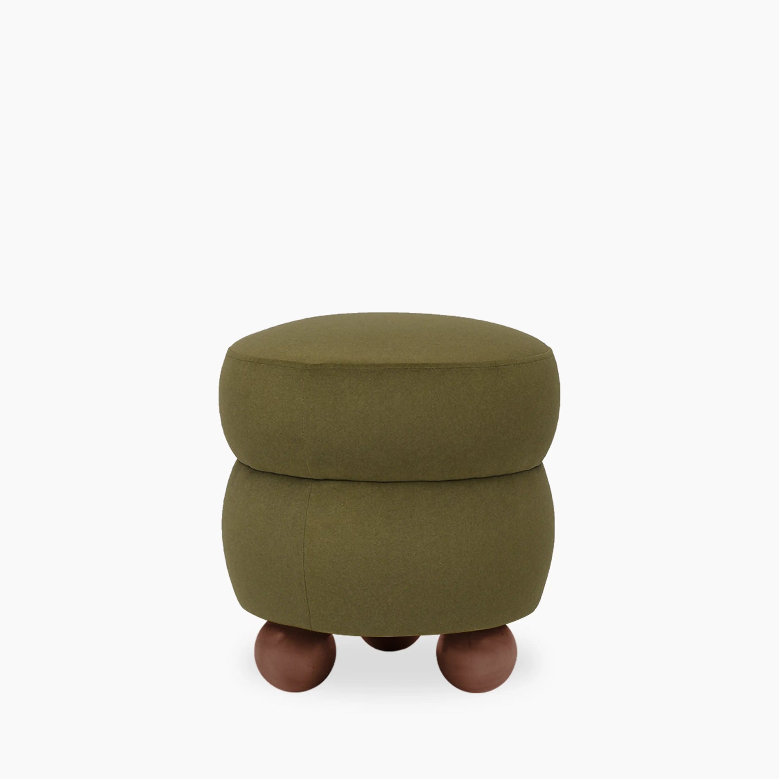 Hazel Pouffe | Moss Green Sustainable Mohair Velvet & Walnut