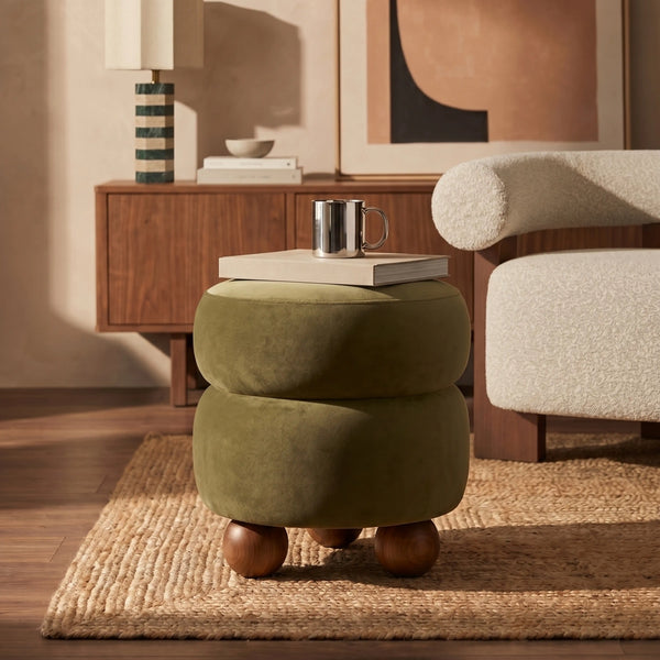 Hazel Pouffe, Moss Green Sustainable Mohair Velvet | Cult