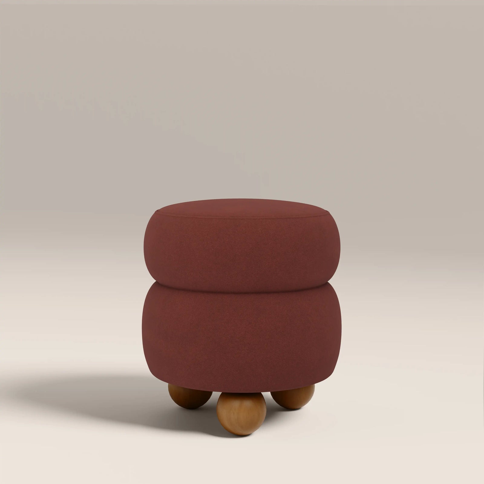 Hazel Pouffe | Rust Red Sustainable Velvet & Walnut