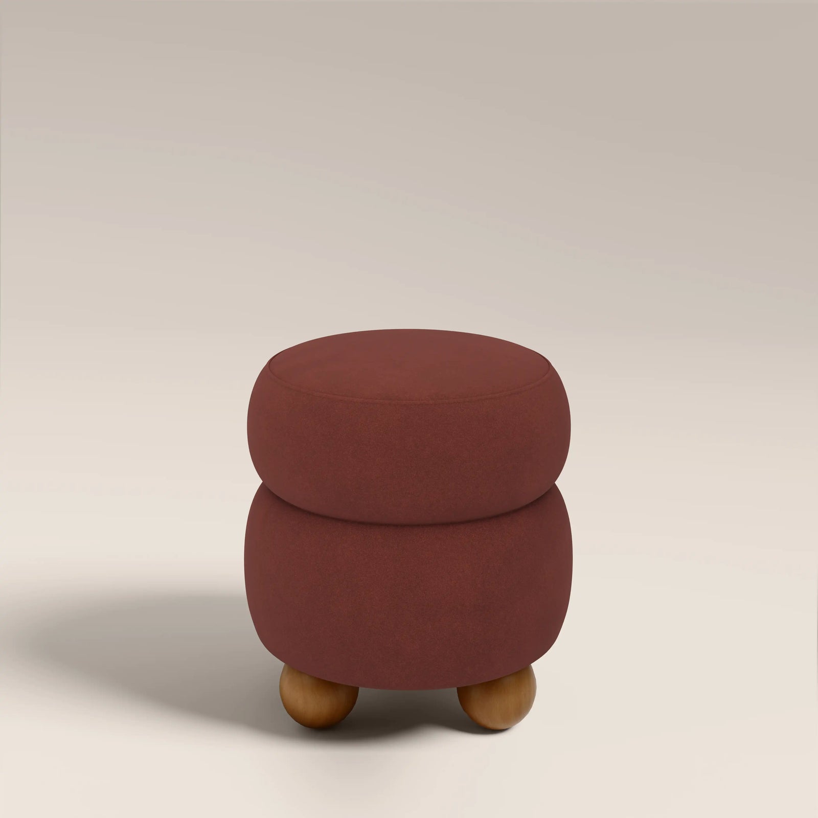 Hazel Pouffe | Rust Red Sustainable Velvet & Walnut