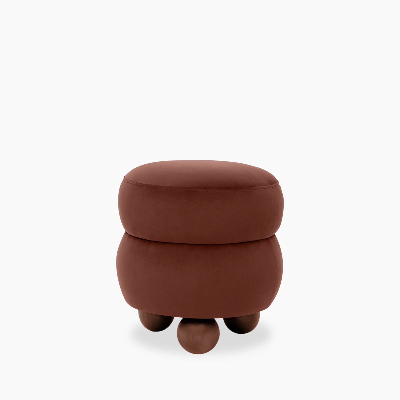 Hazel Pouffe | Rust Red Sustainable Velvet & Walnut