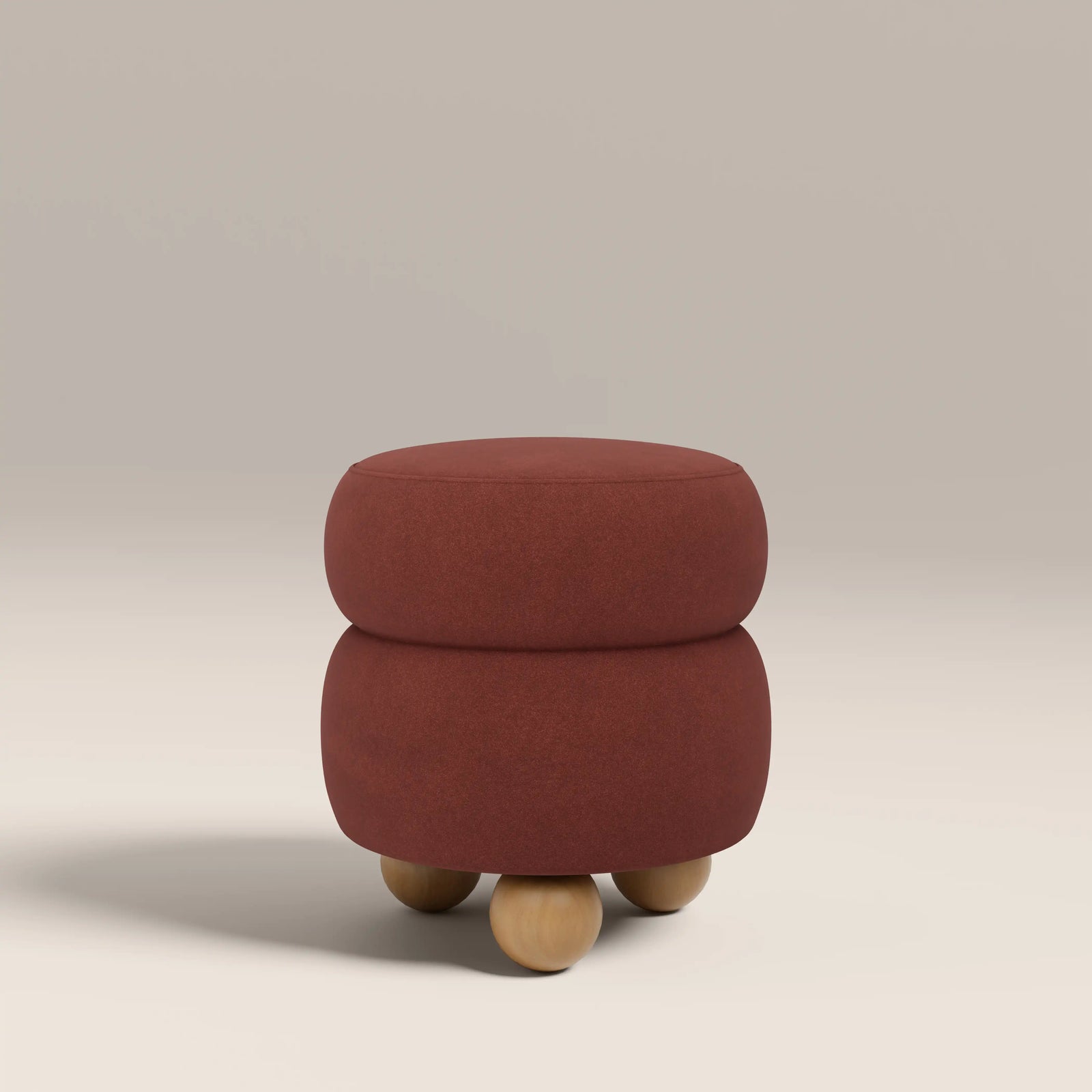 Hazel Pouffe | Rust Red Sustainable Velvet & Walnut