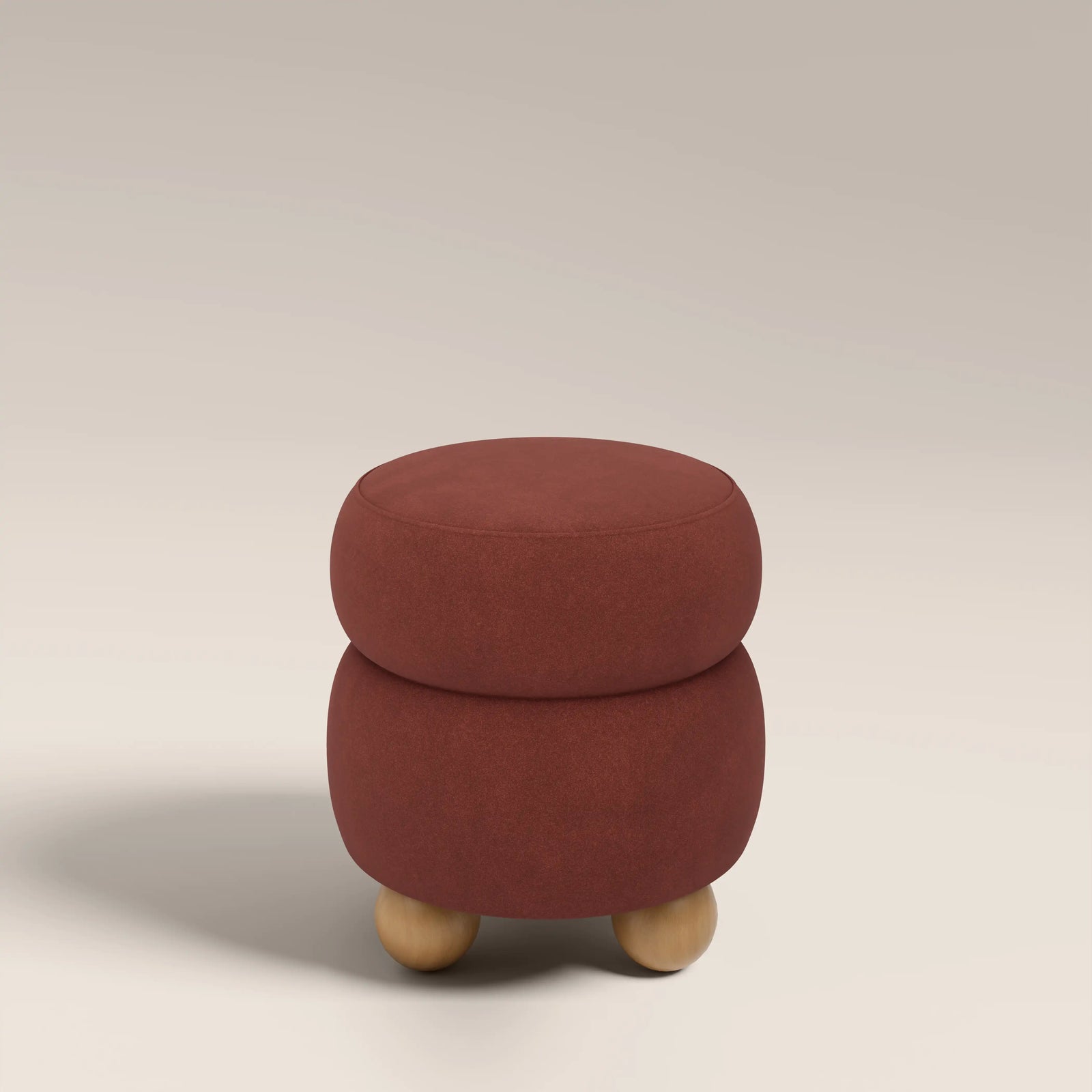 Hazel Pouffe | Rust Red Sustainable Velvet & Walnut