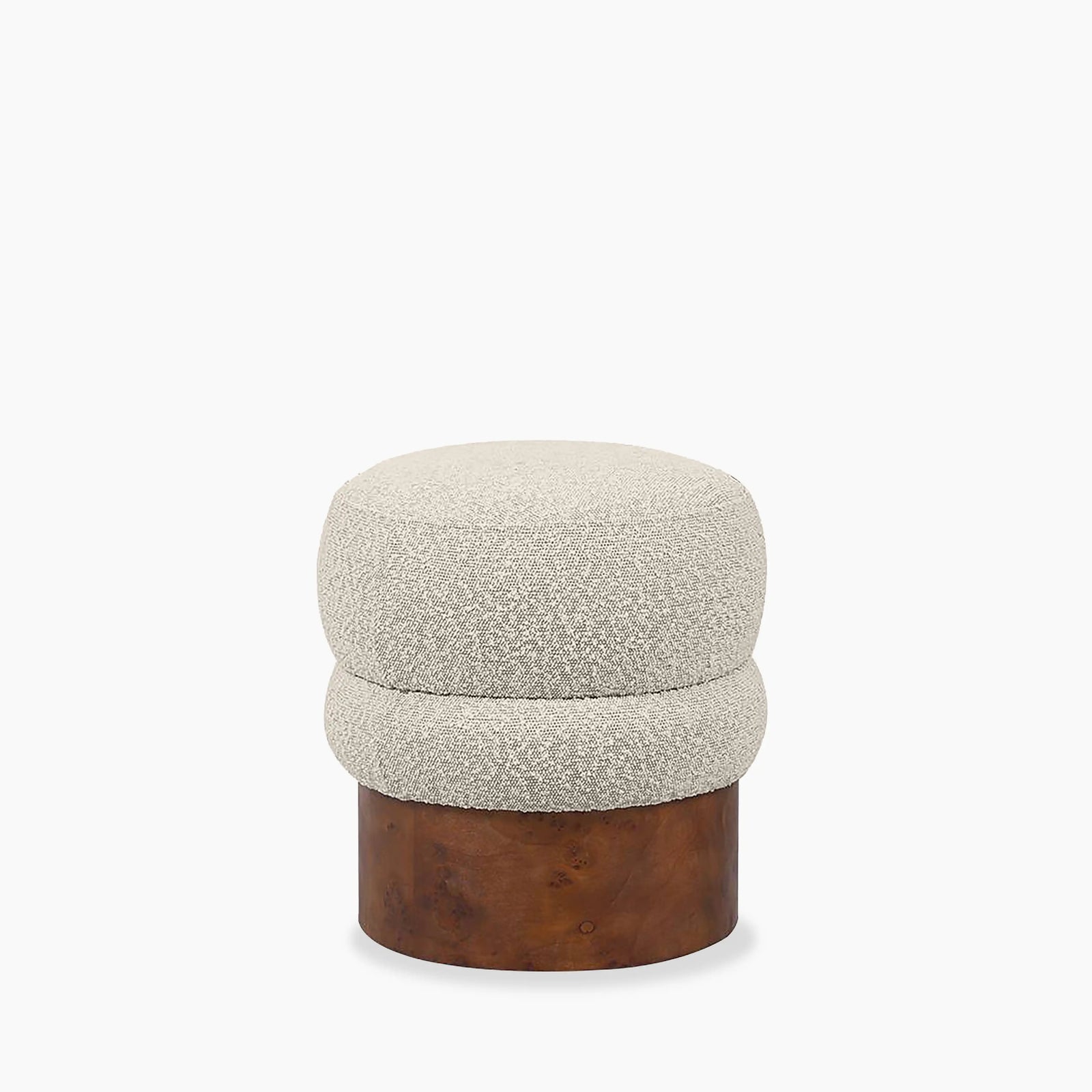 Neva Pouffe | Speckled Stone Sustainable Boucle & Walnut