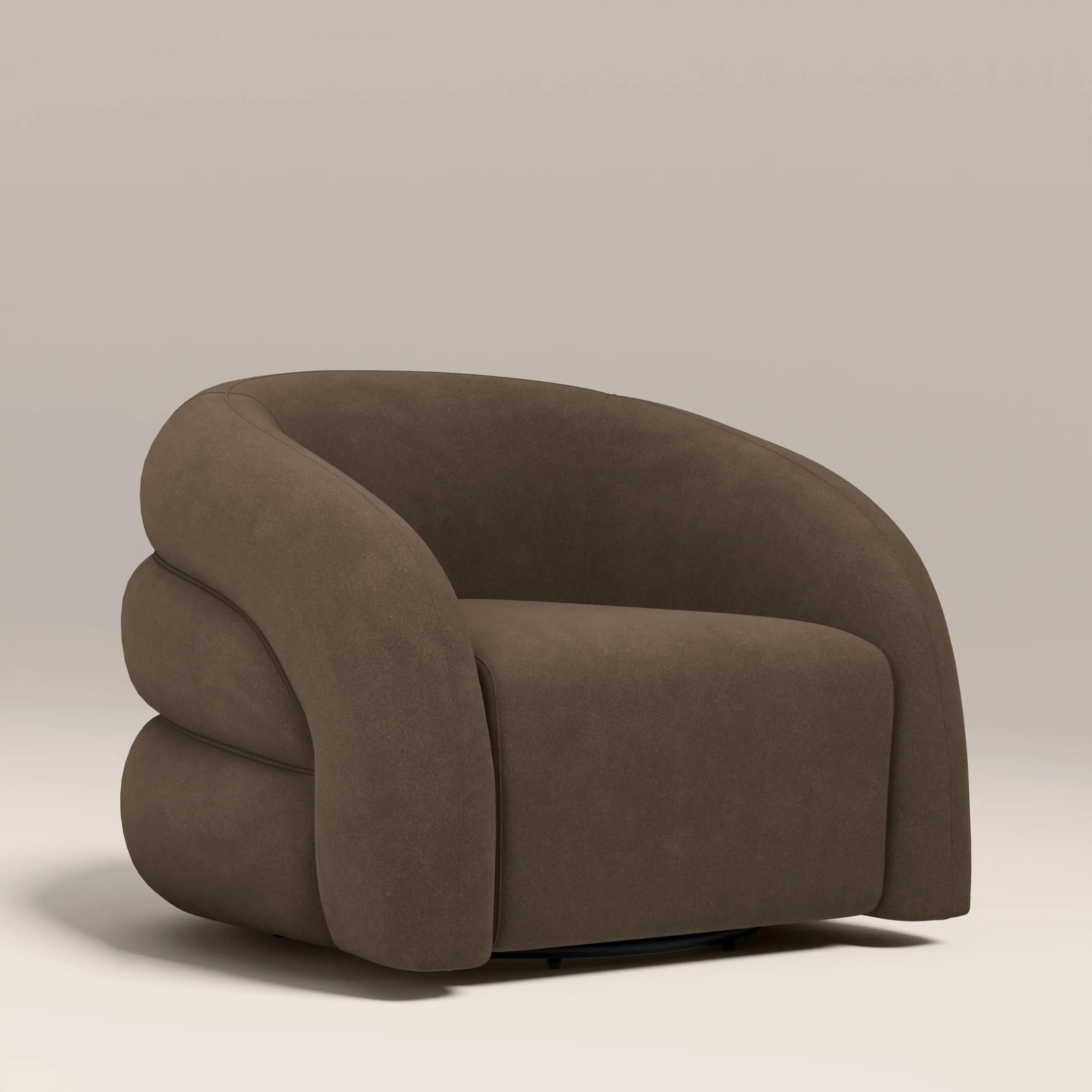 Chaplin Swivel Accent Chair | Truffle Brown Sustainable Mohair Velvet & Walnut