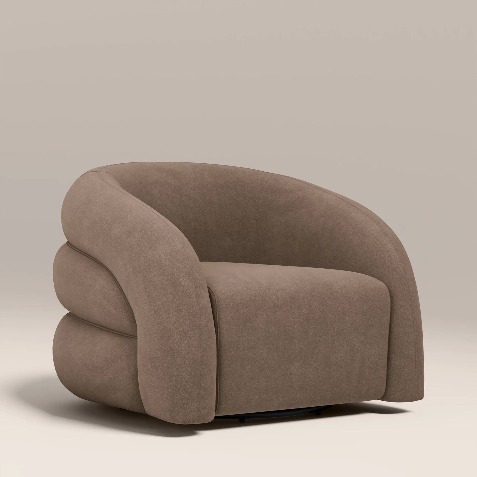Chaplin Swivel Accent Chair | Truffle Brown Sustainable Mohair Velvet & Walnut