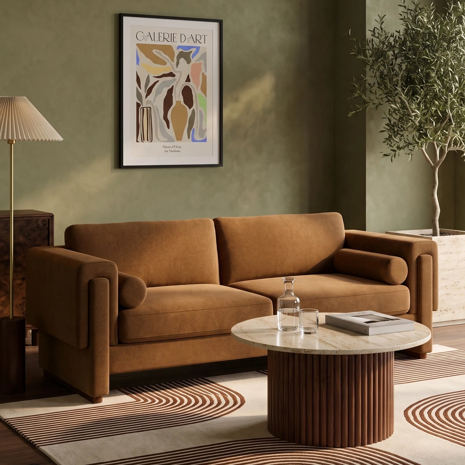 Ava 3 Seater Sofa | Caramel Brown Sustainable Mohair Velvet