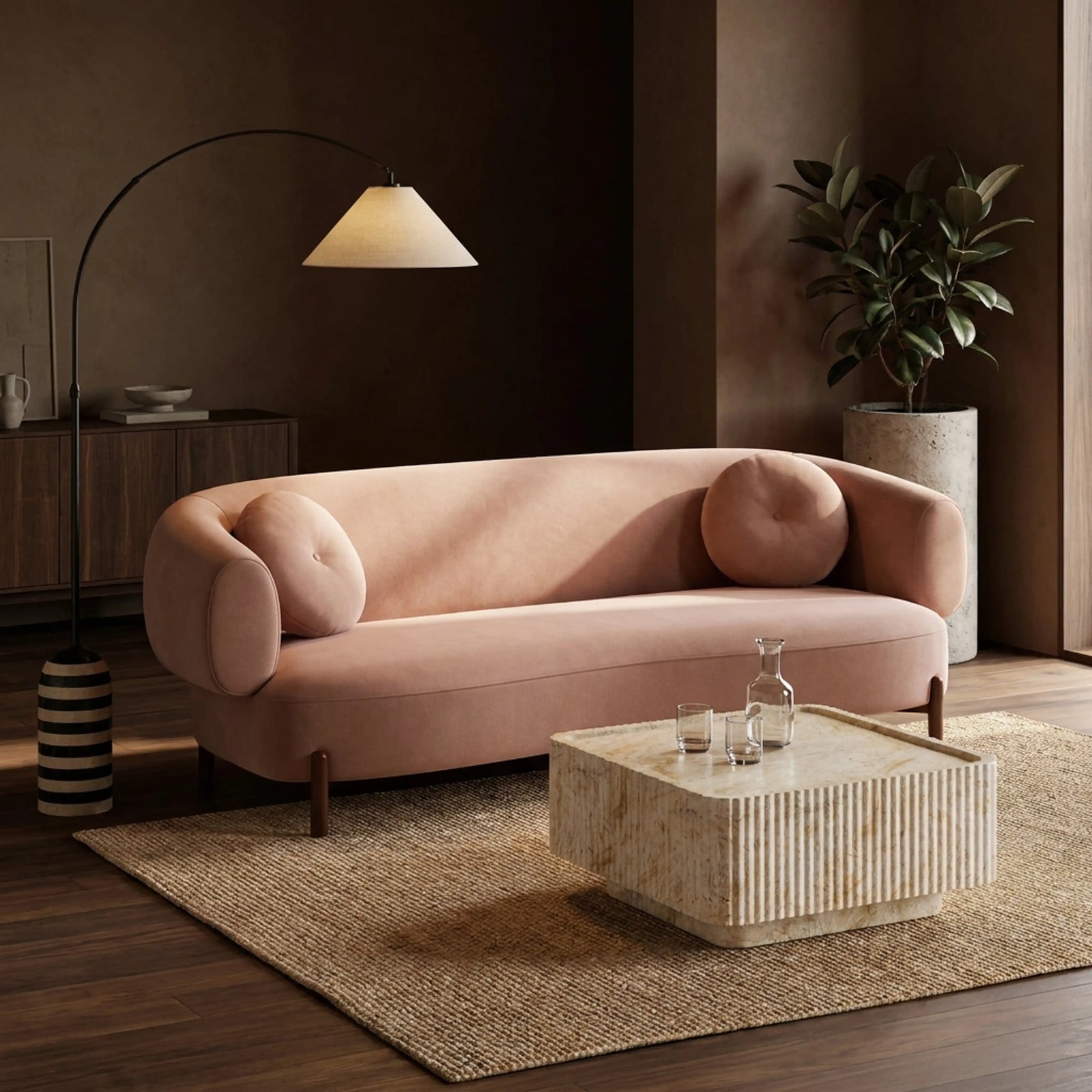 Hallfield 3 Seater Sofa | Blush Pink Sustainable Velvet