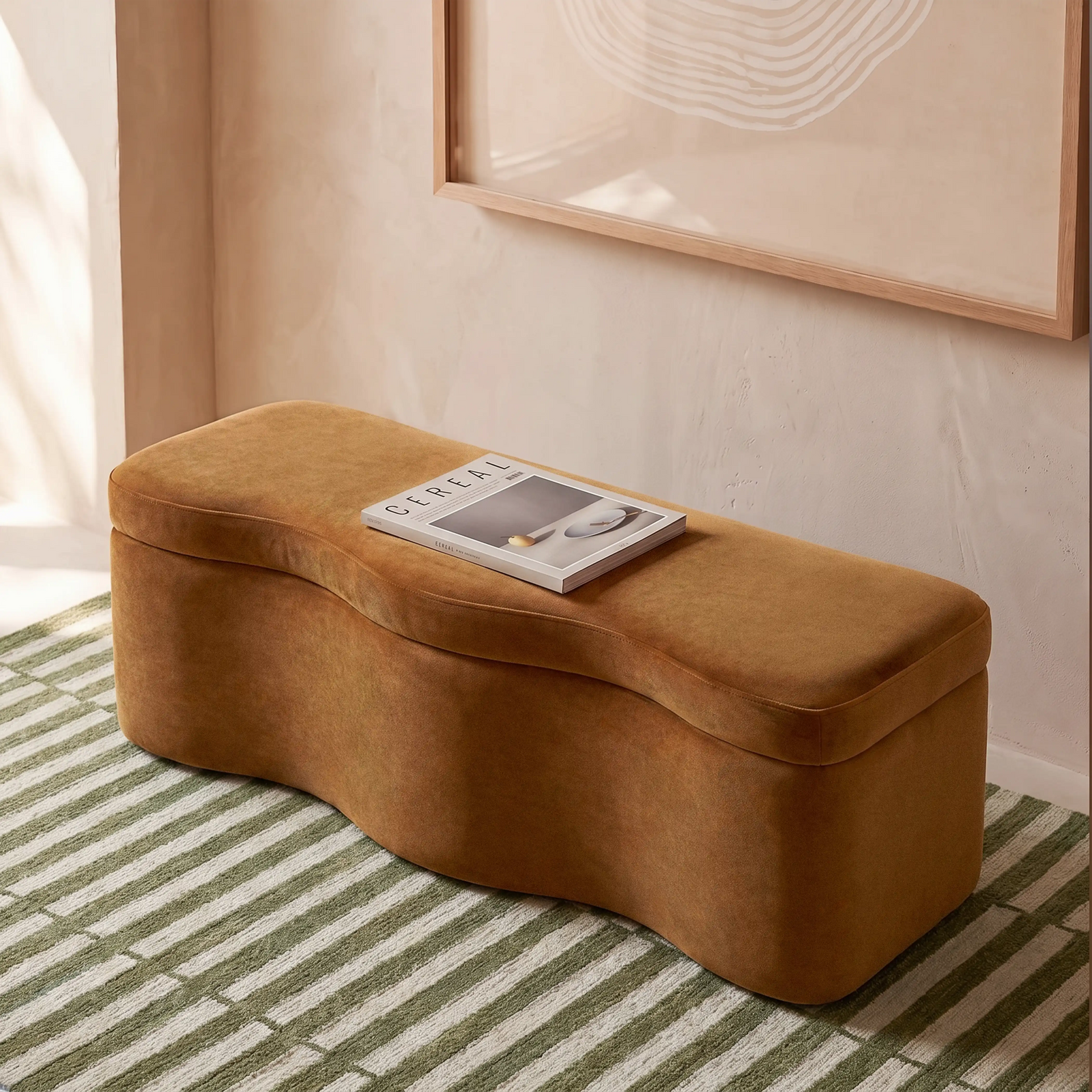 Ivan Storage Ottoman | Caramel Brown Sustainable Mohair Velvet