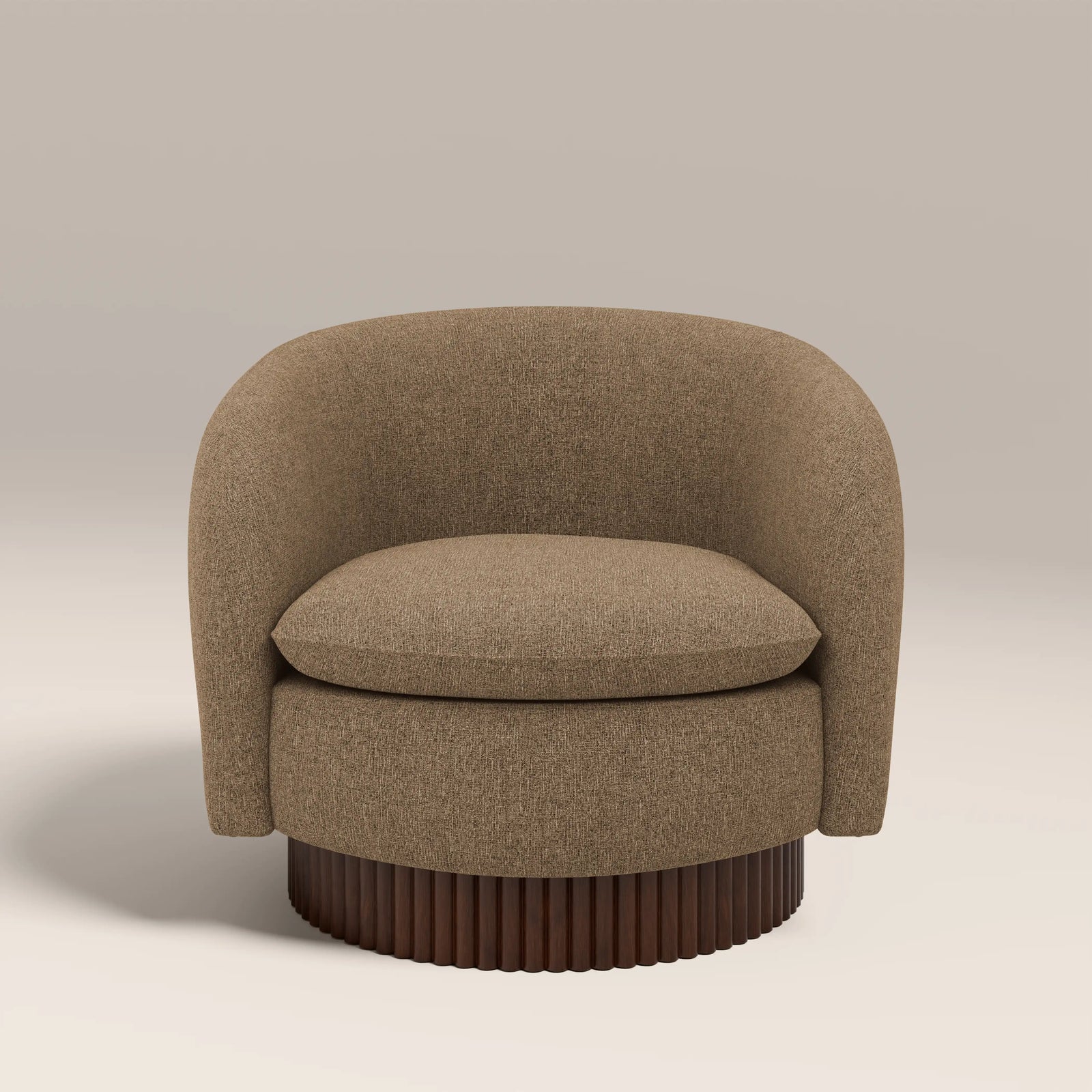 Viva Swivel Armchair | Speckled Cappuccino Boucle & Walnut