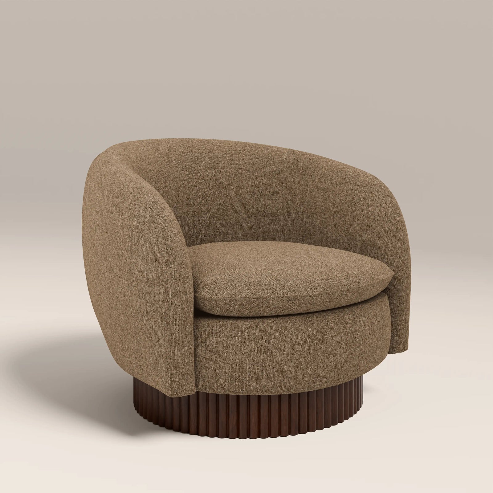 Viva Swivel Armchair | Speckled Cappuccino Boucle & Walnut
