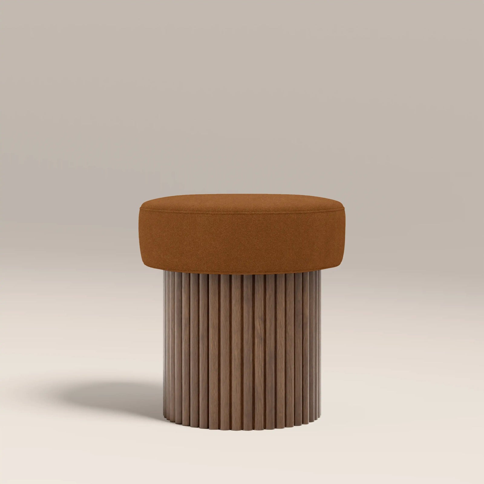 Alexis Storage Pouffe | Caramel Brown Sustainable Mohair Velvet & Walnut