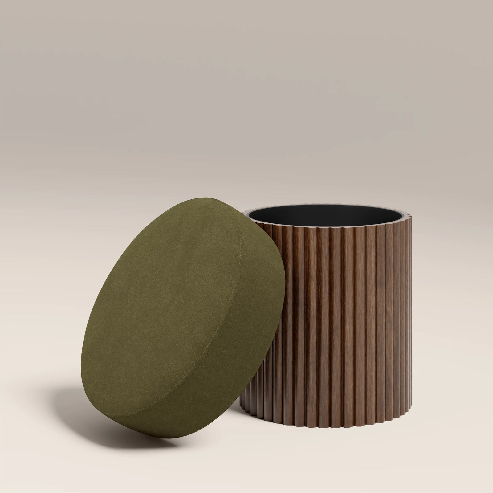 Alexis Storage Pouffe | Moss Green Sustainable Mohair Velvet & Walnut