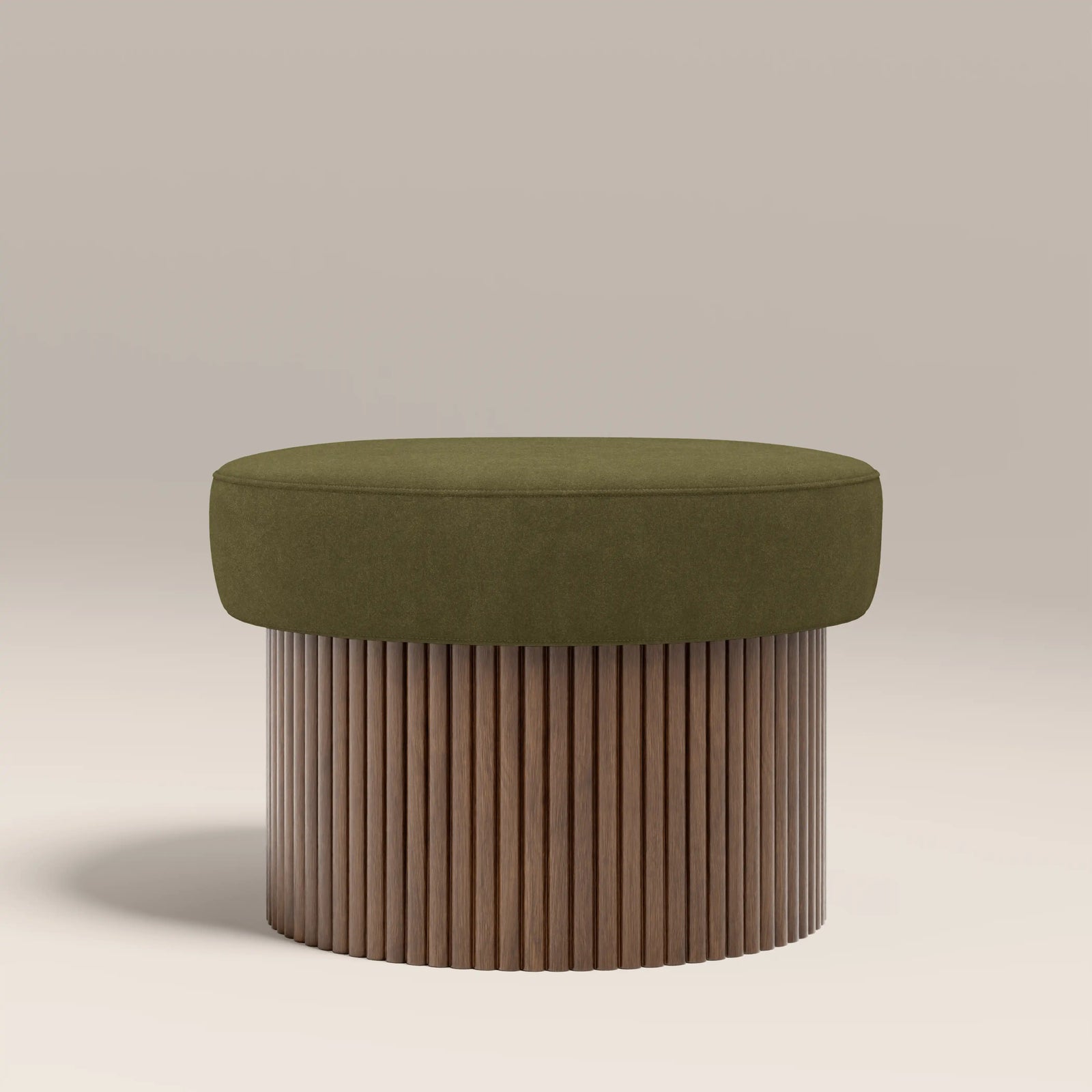 Alexis Storage Footstool | Moss Green Sustainable Mohair Velvet & Walnut
