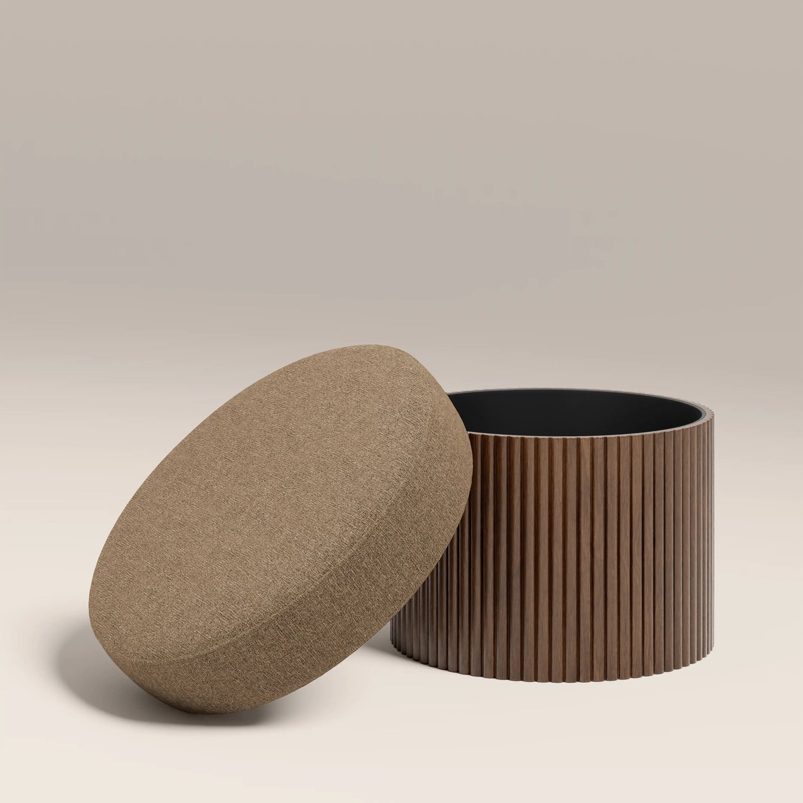 Alexis Storage Footstool | Speckled Cappuccino Boucle & Walnut