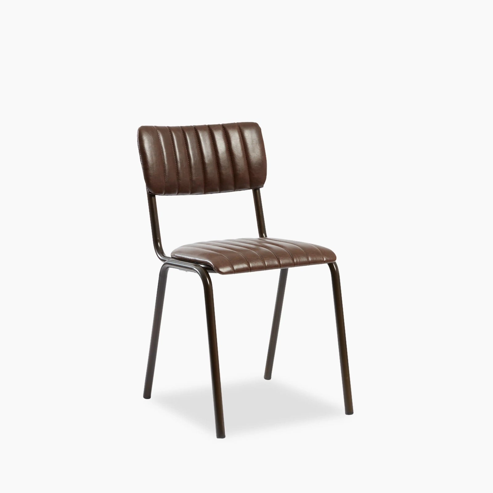 Gibson Stackable Dining Chair | Vintage Brown Faux Leather & Black
