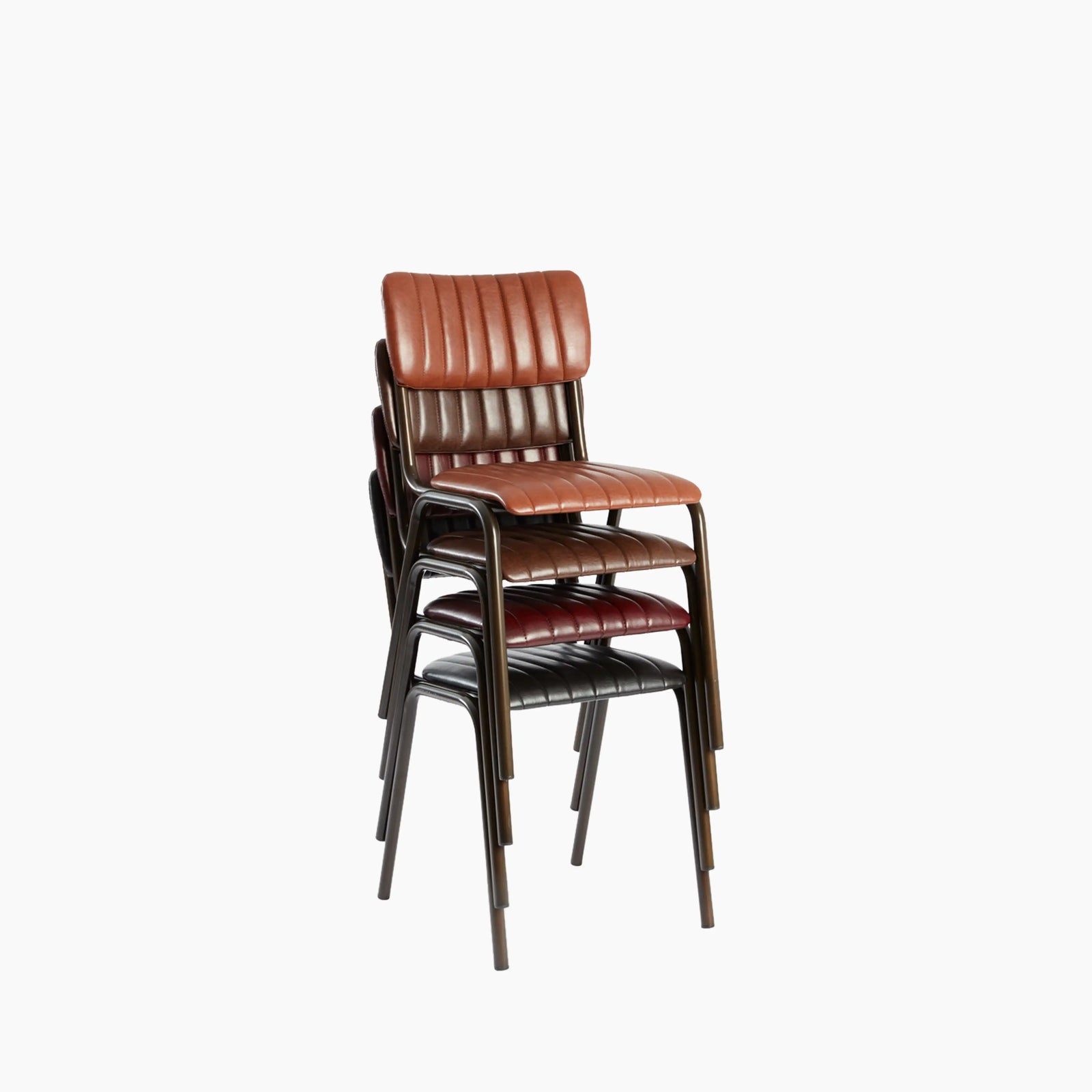 Gibson Stackable Dining Chair | Vintage Tan Faux Leather & Black