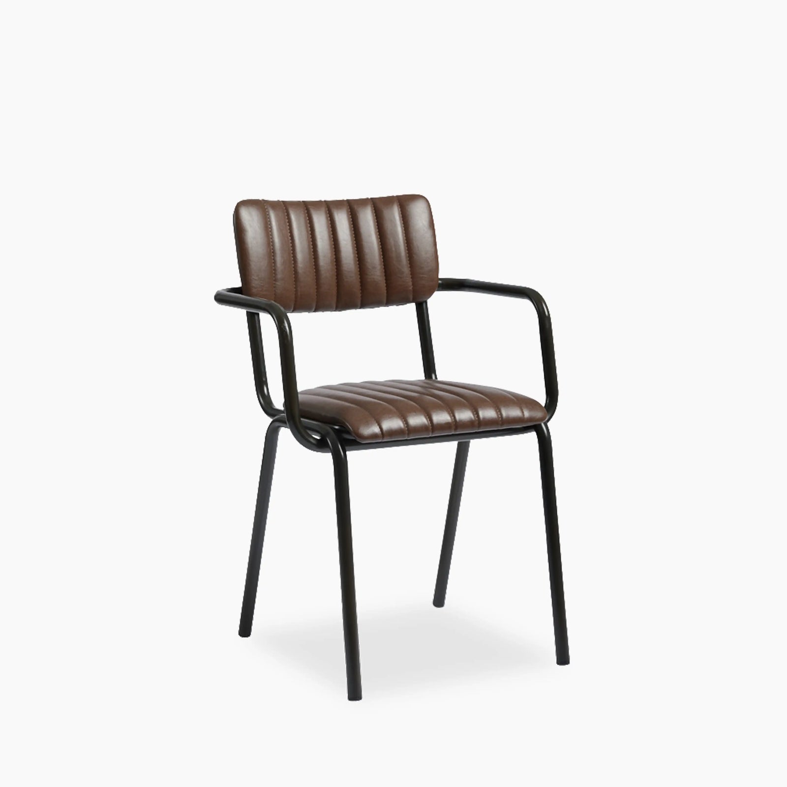 Gibson Stackable Carver Dining Chair | Vintage Brown Faux Leather & Black