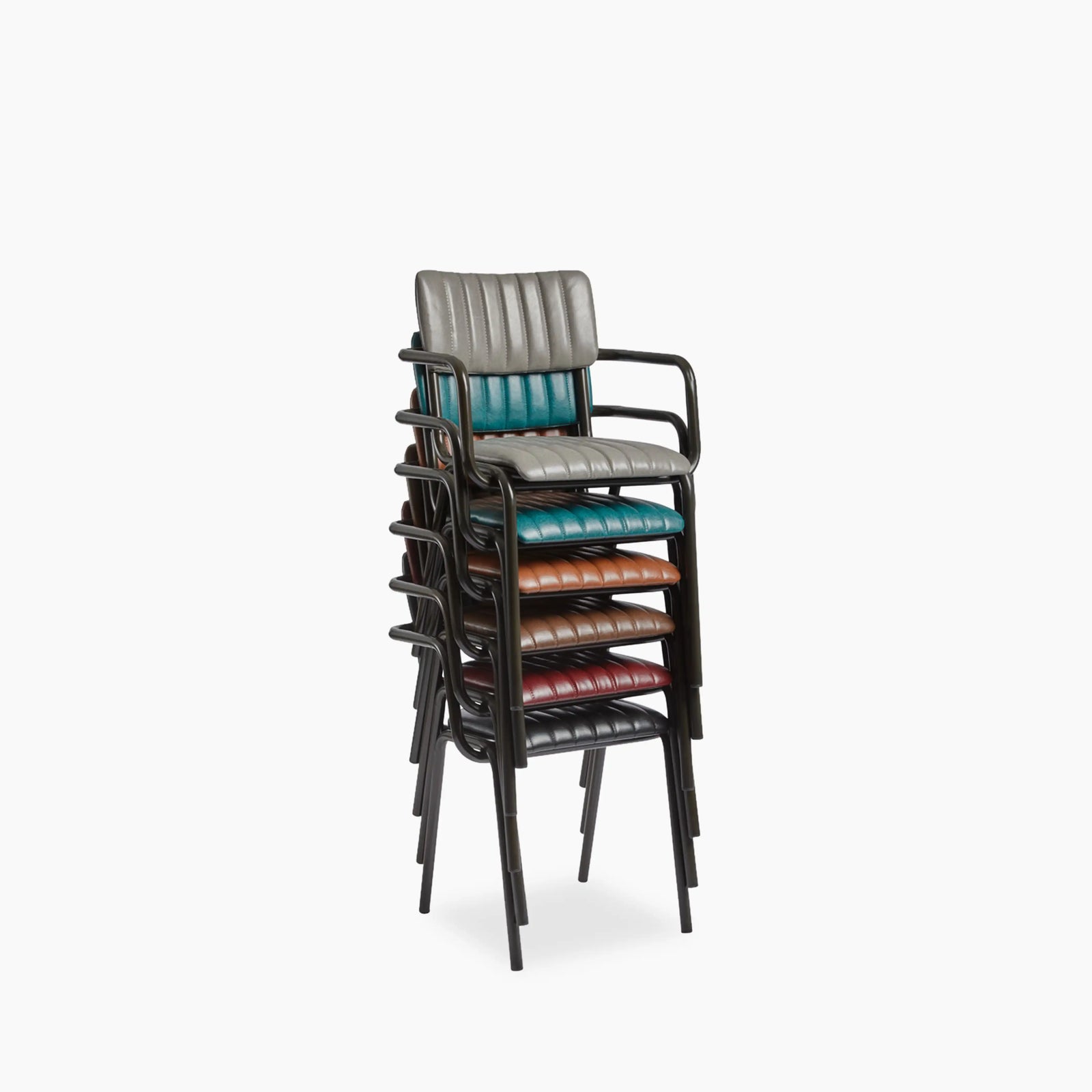 Gibson Stackable Carver Dining Chair | Vintage Tan Faux Leather & Black