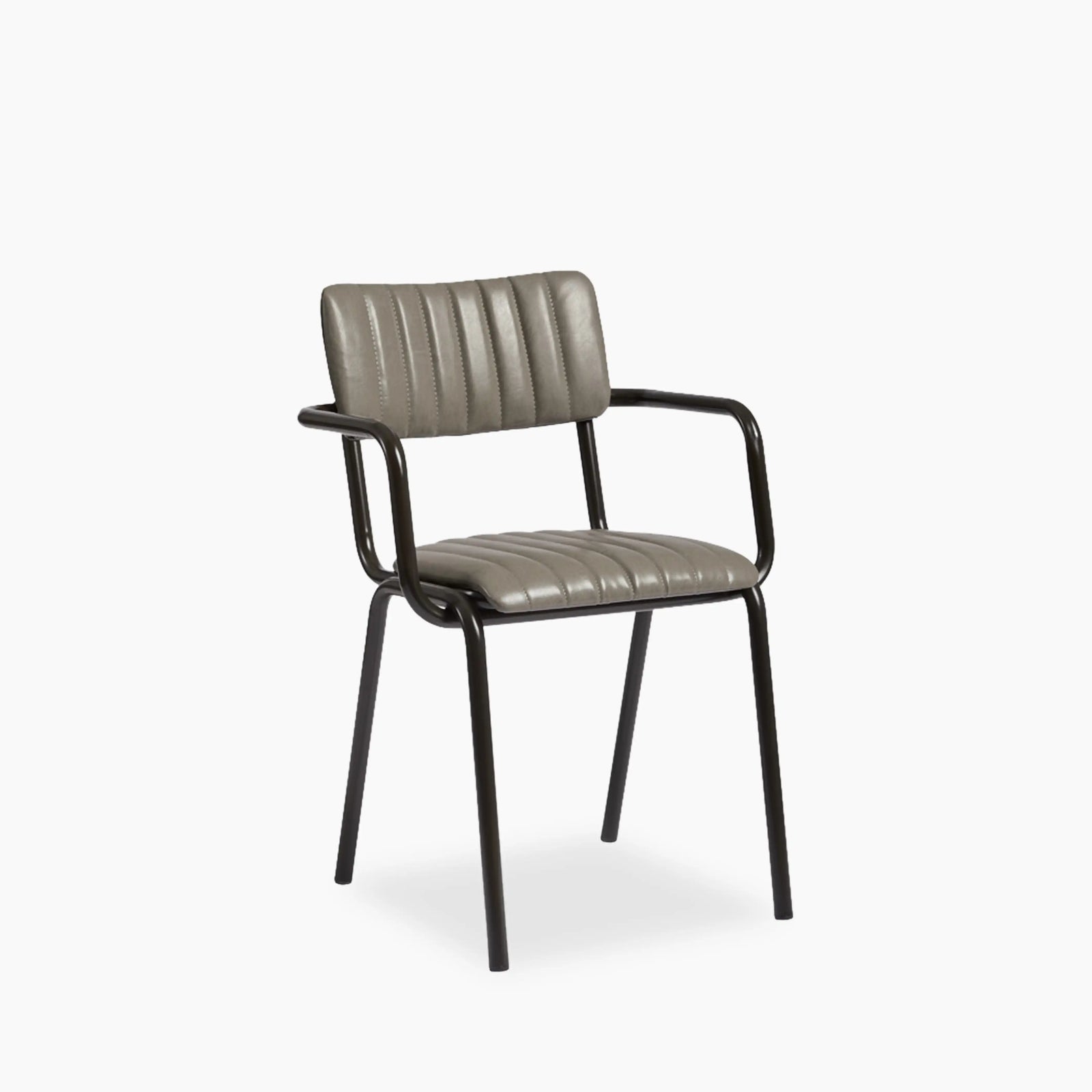 Gibson Stackable Carver Dining Chair | Vintage Dark Grey Faux Leather & Black