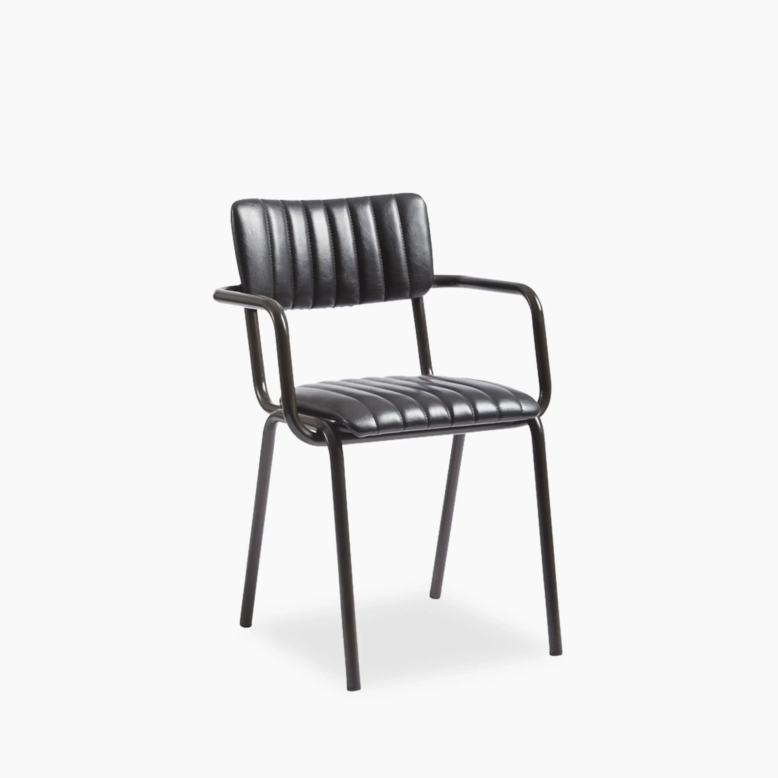 Gibson Stackable Carver Dining Chair | Vintage Black Faux Leather & Black