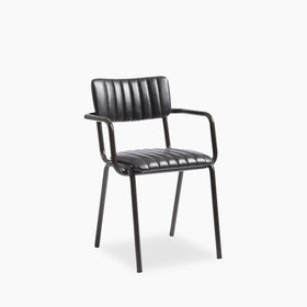 Gibson Stackable Carver Dining Chair | Vintage Black Faux Leather & Black