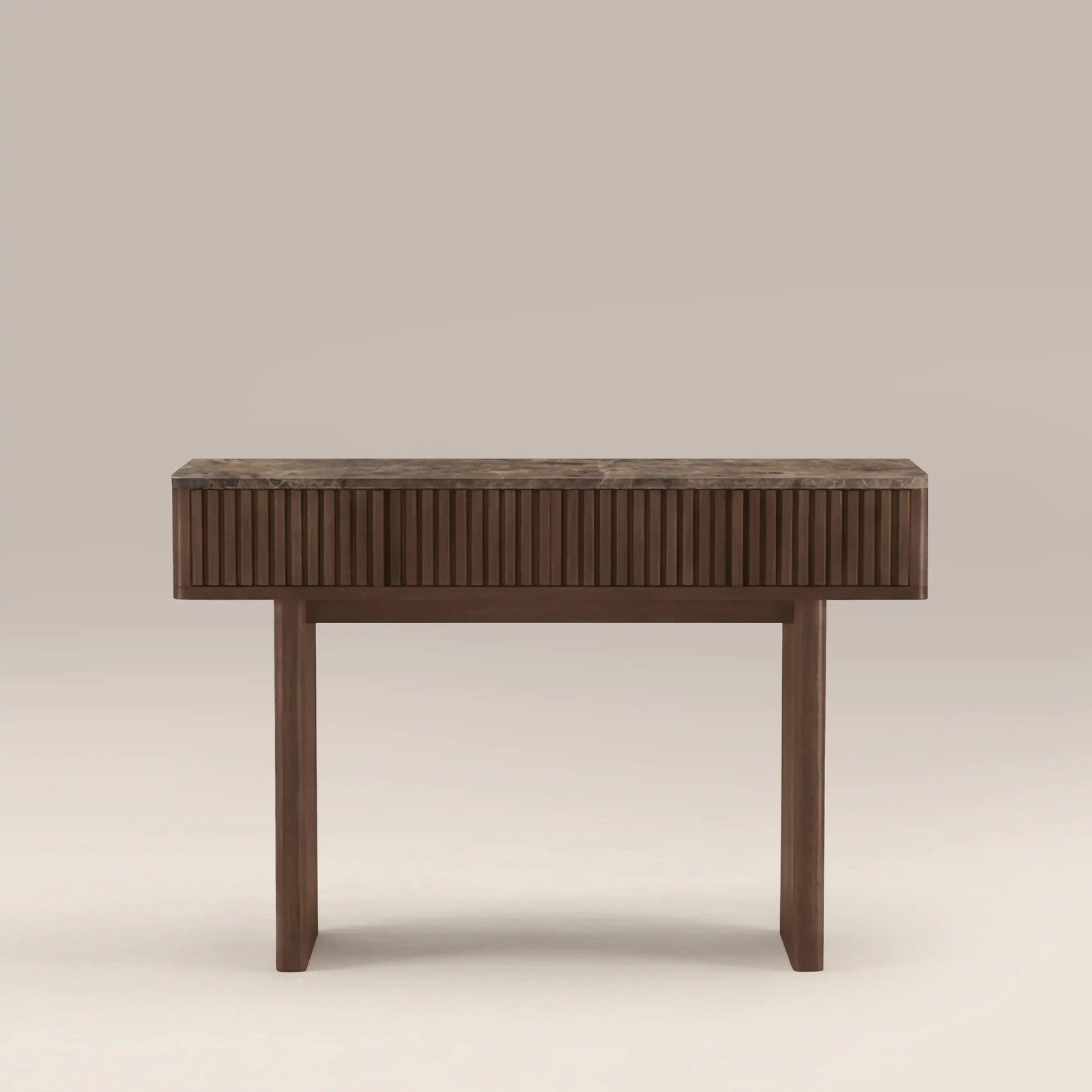 Janis 2 Drawer Console Table | Emperador Brown Honed Marble & Walnut