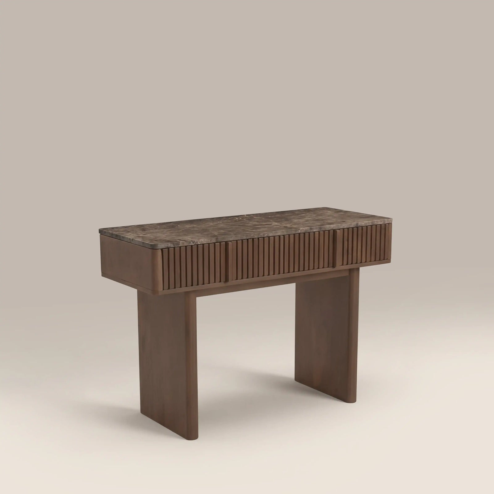 Janis 2 Drawer Console Table | Emperador Brown Honed Marble & Walnut