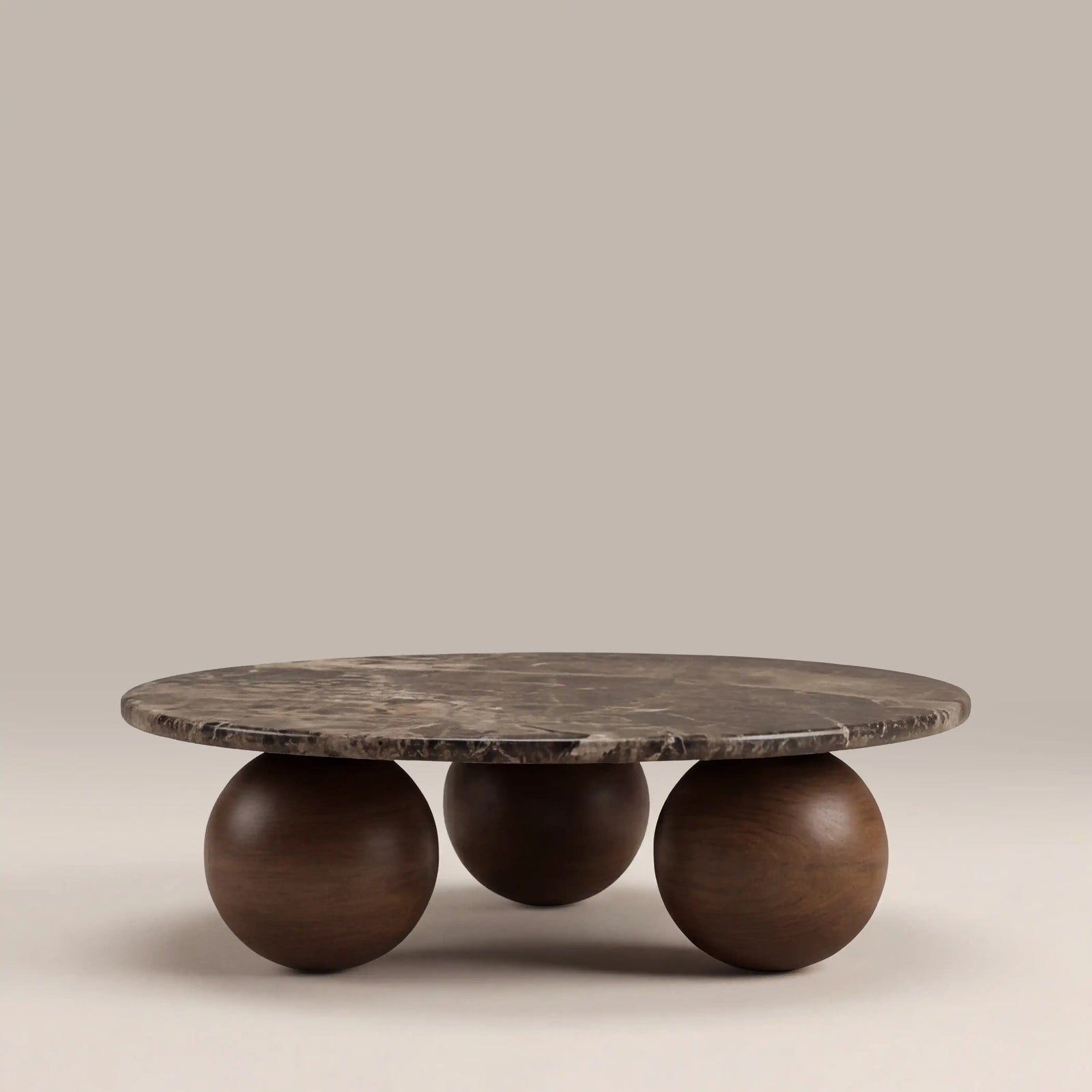 Akira Round Coffee Table | Emperador Brown Honed Marble & Walnut
